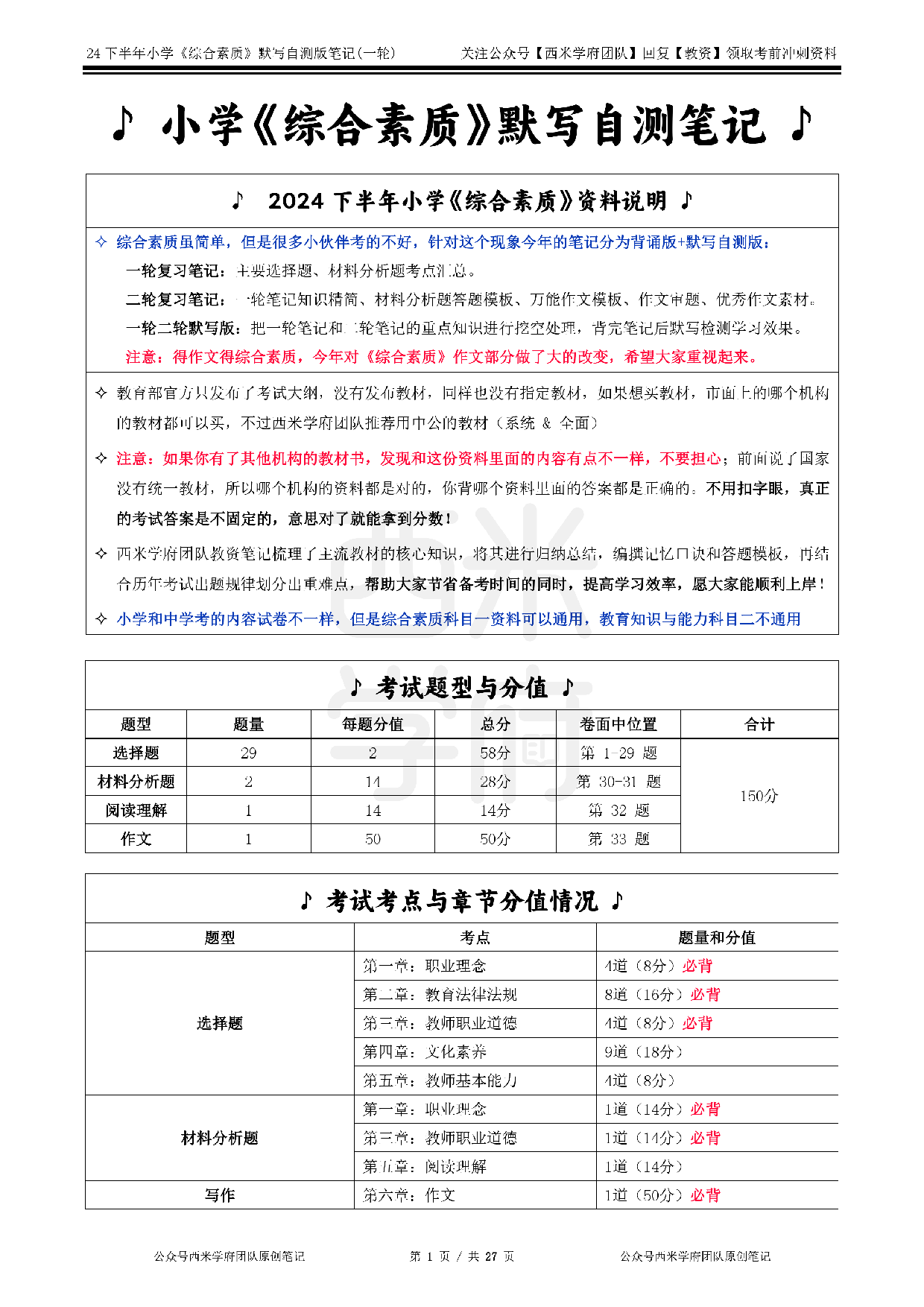 24年下小学-《综合素质》-一轮默写自测笔记.pdf 第1页