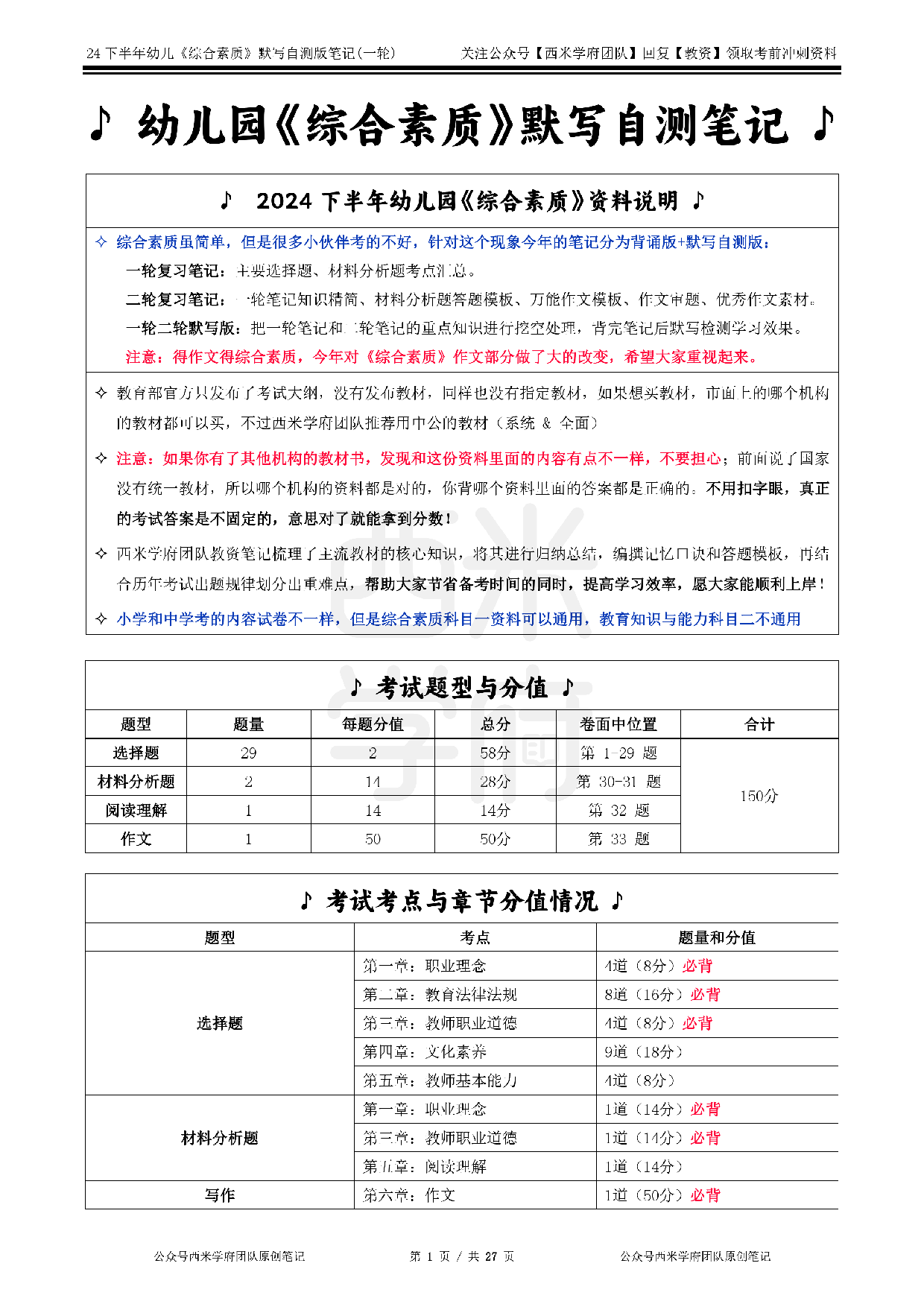 24年下幼儿园-《综合素质》-一轮默写自测笔记.pdf 第1页