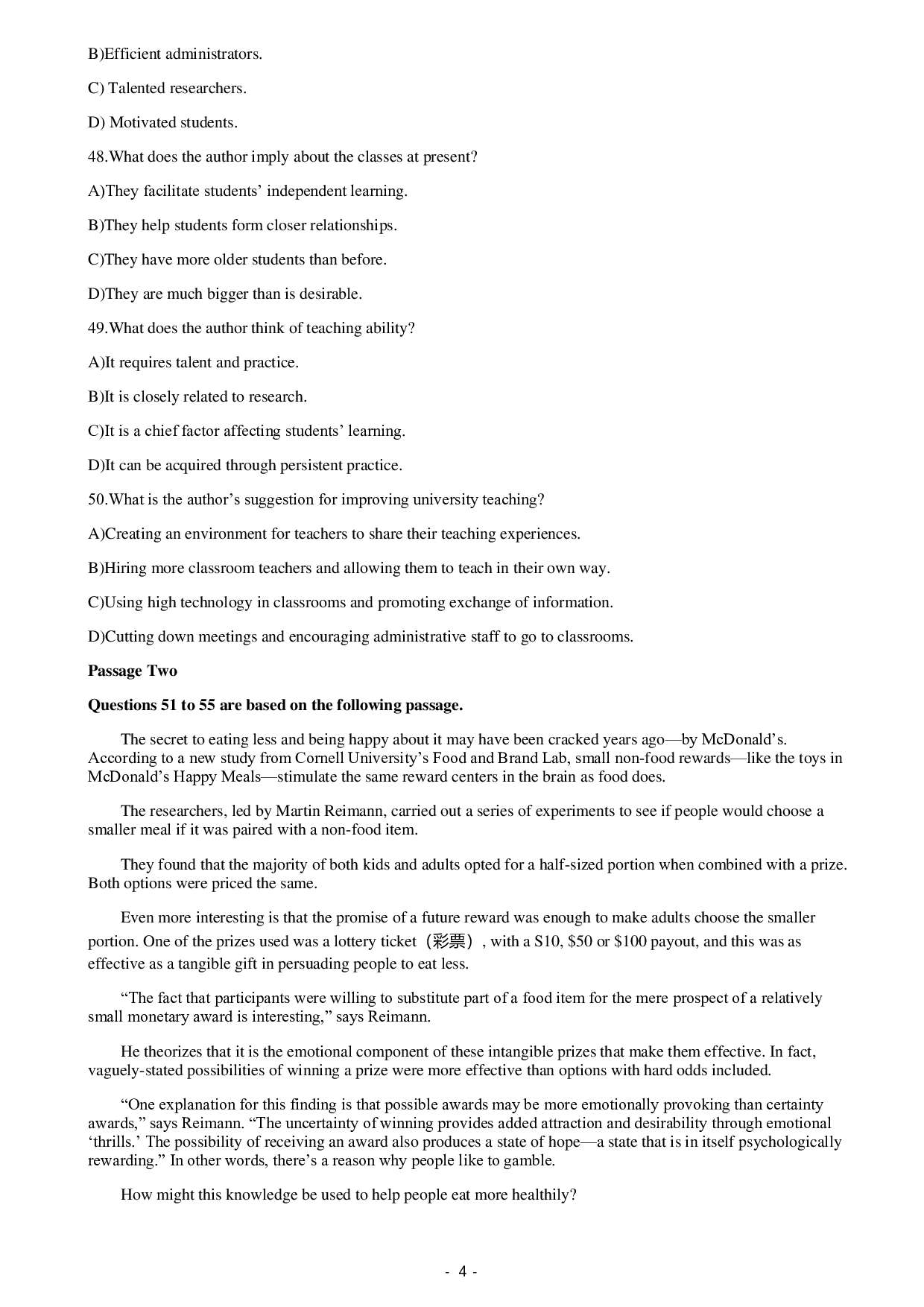 16年12月大学英语四级真题（第三套).pdf 第4页