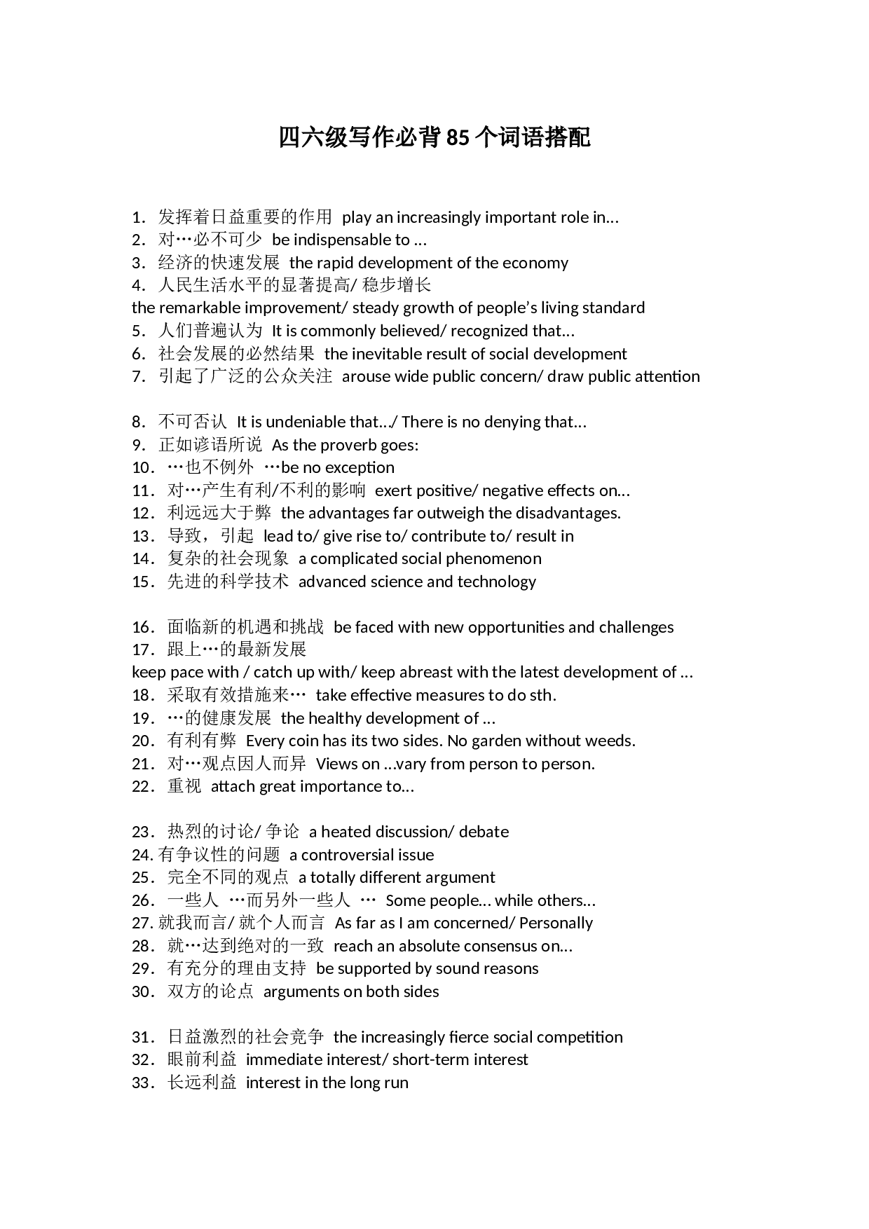 四六级写作必背词汇句式模板.docx 第1页