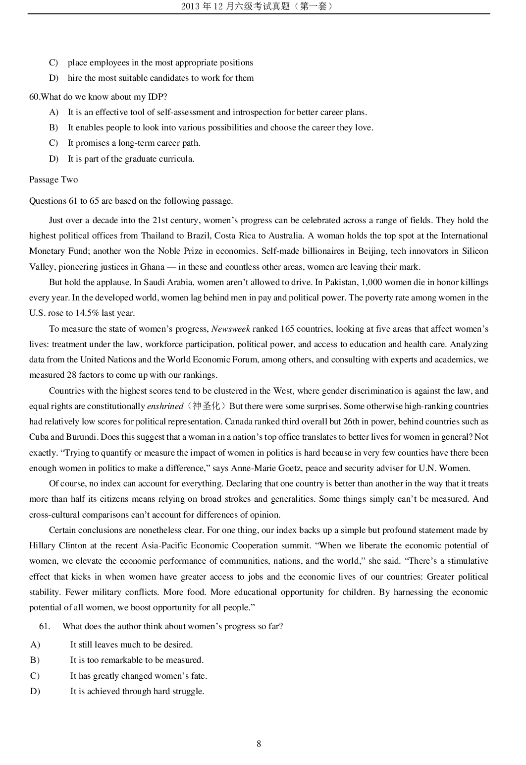 2013年12月六级考试真题（一）.pdf 第8页