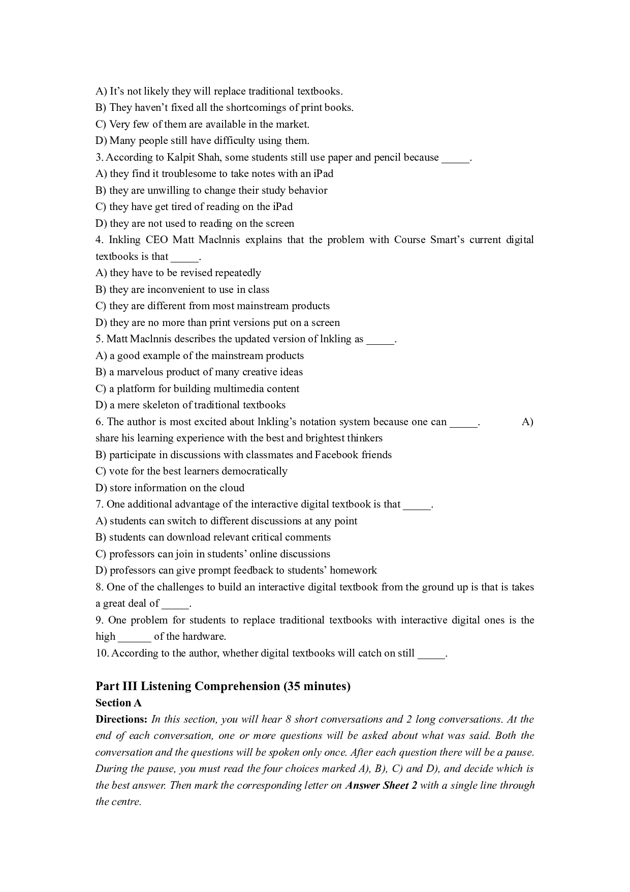 2013年6月英语四级第三套真题及答案.doc 第4页