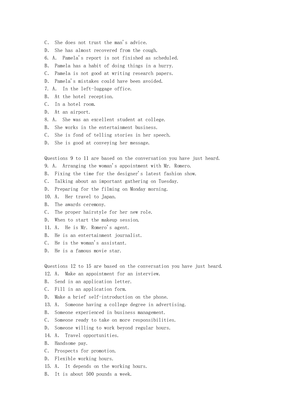 2013年6月英语四级考试真题以及答案(第2套)(1).doc 第2页