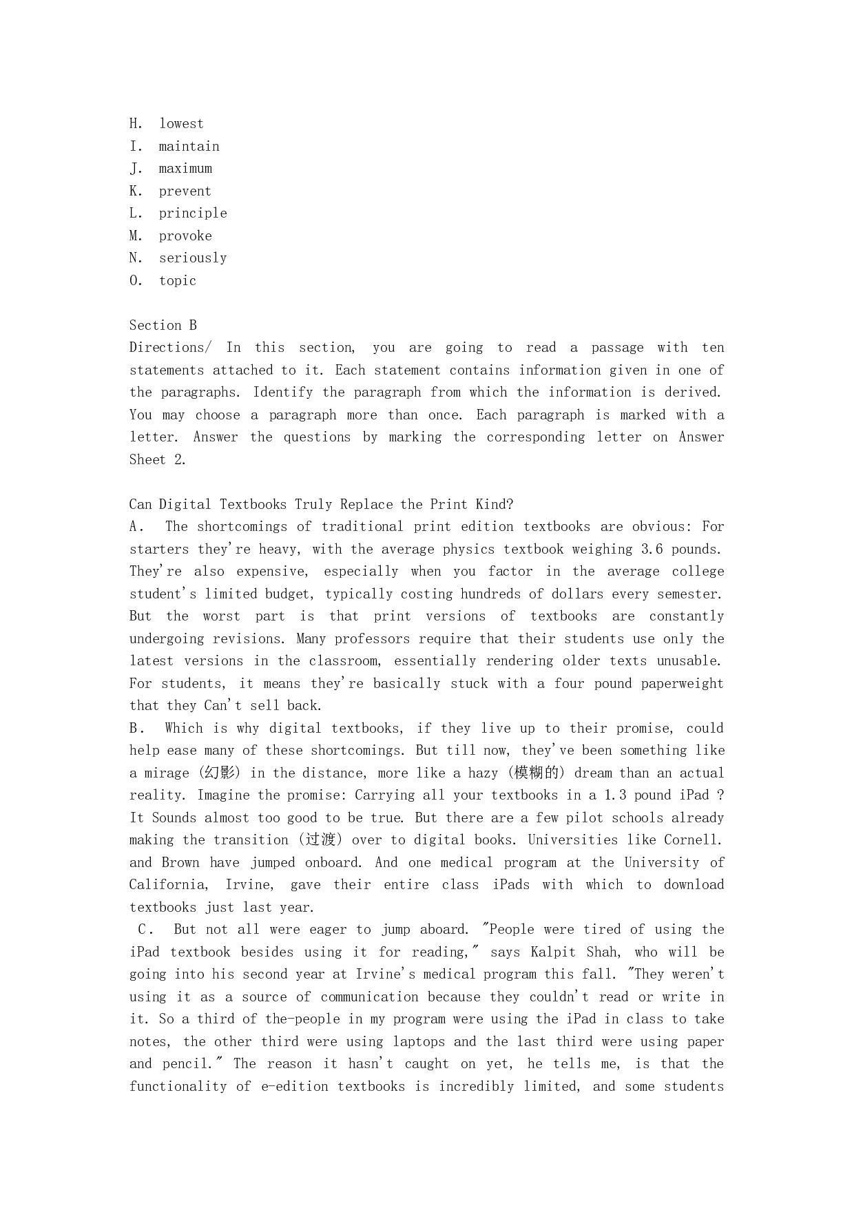2013年6月英语四级考试真题以及答案(第2套)(1).doc 第6页