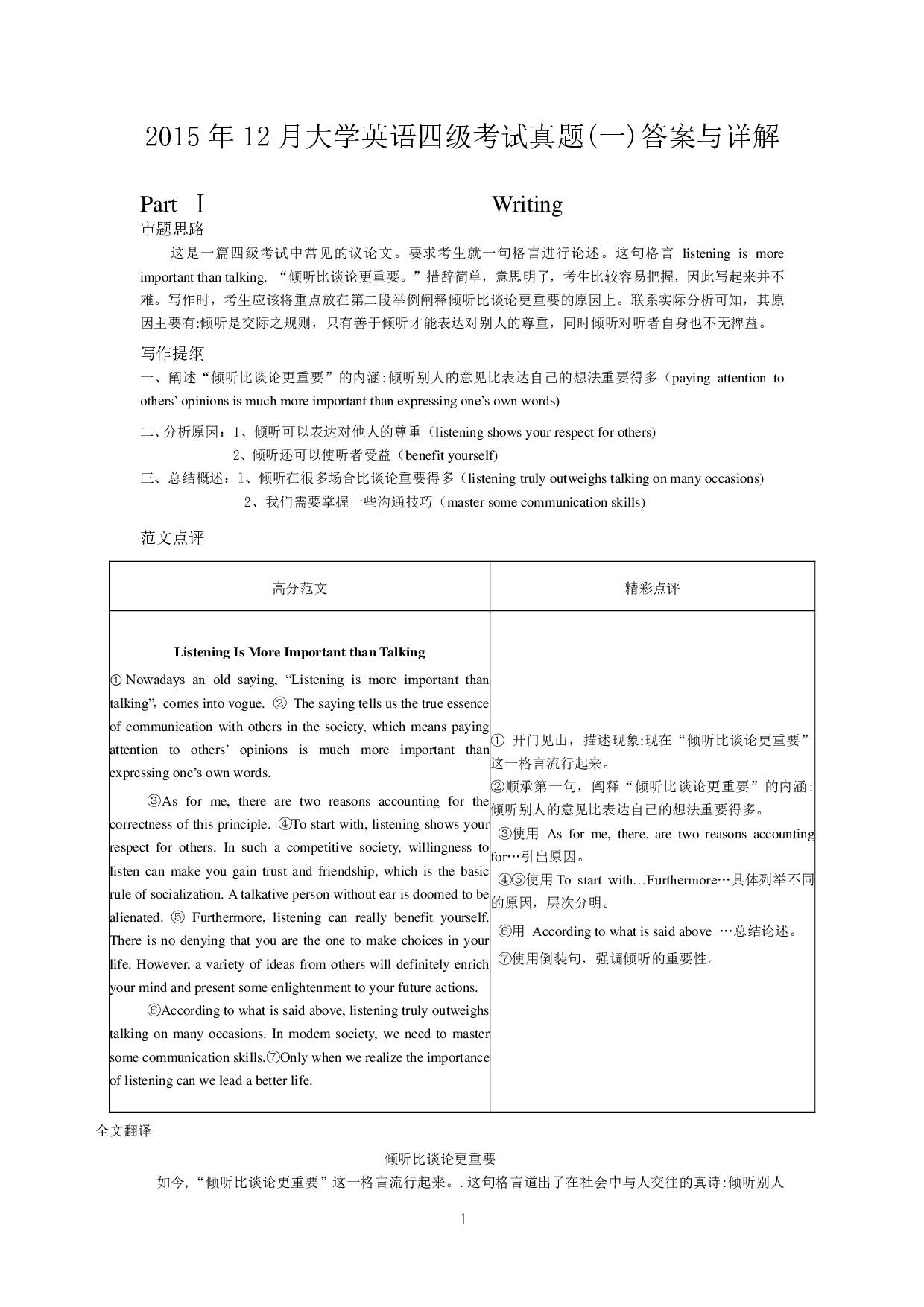 2015年12月英语四级真题答案及解析（卷一）.pdf 第1页