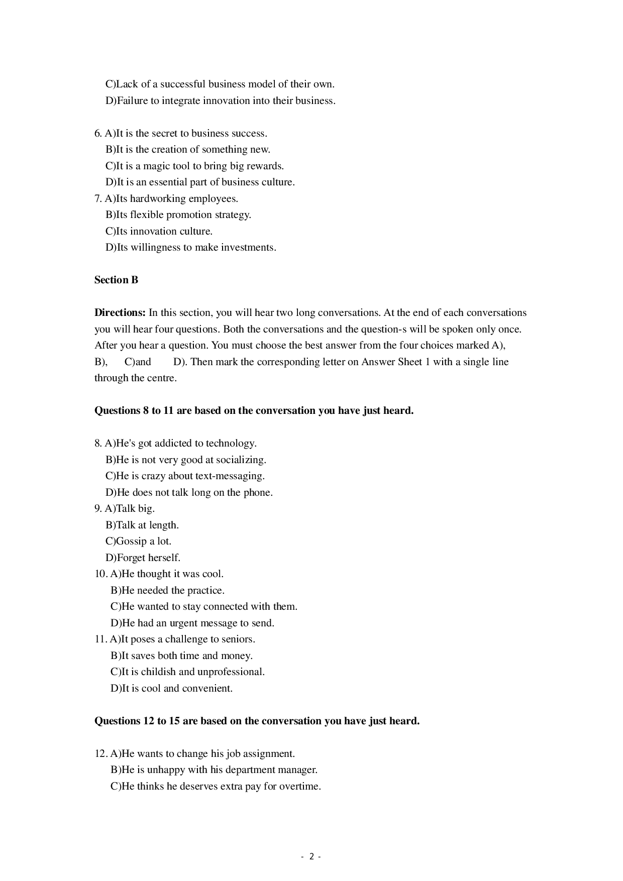 2016年6月大学英语四级第1套真题.pdf 第2页