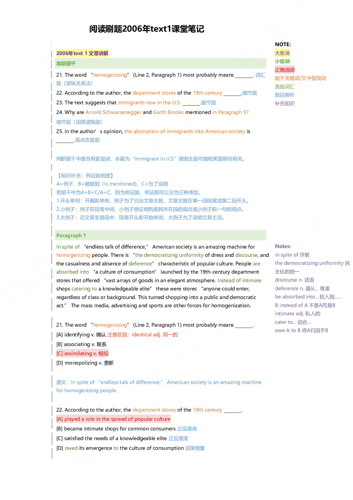 考研英语2006真题text1阅读精讲课堂笔记.pdf 第1页