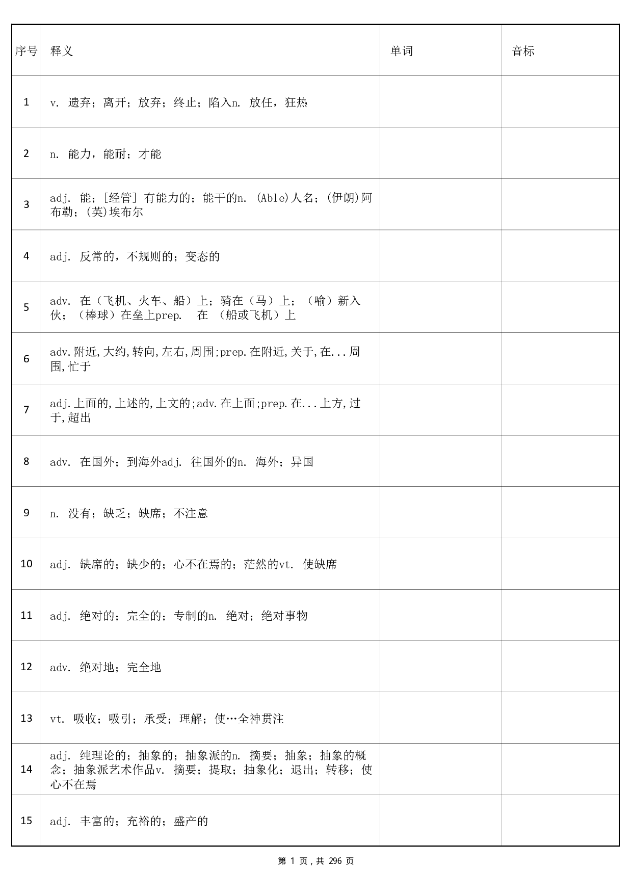 大学英语四级词汇-正序版-汉译英默写.pdf 第1页