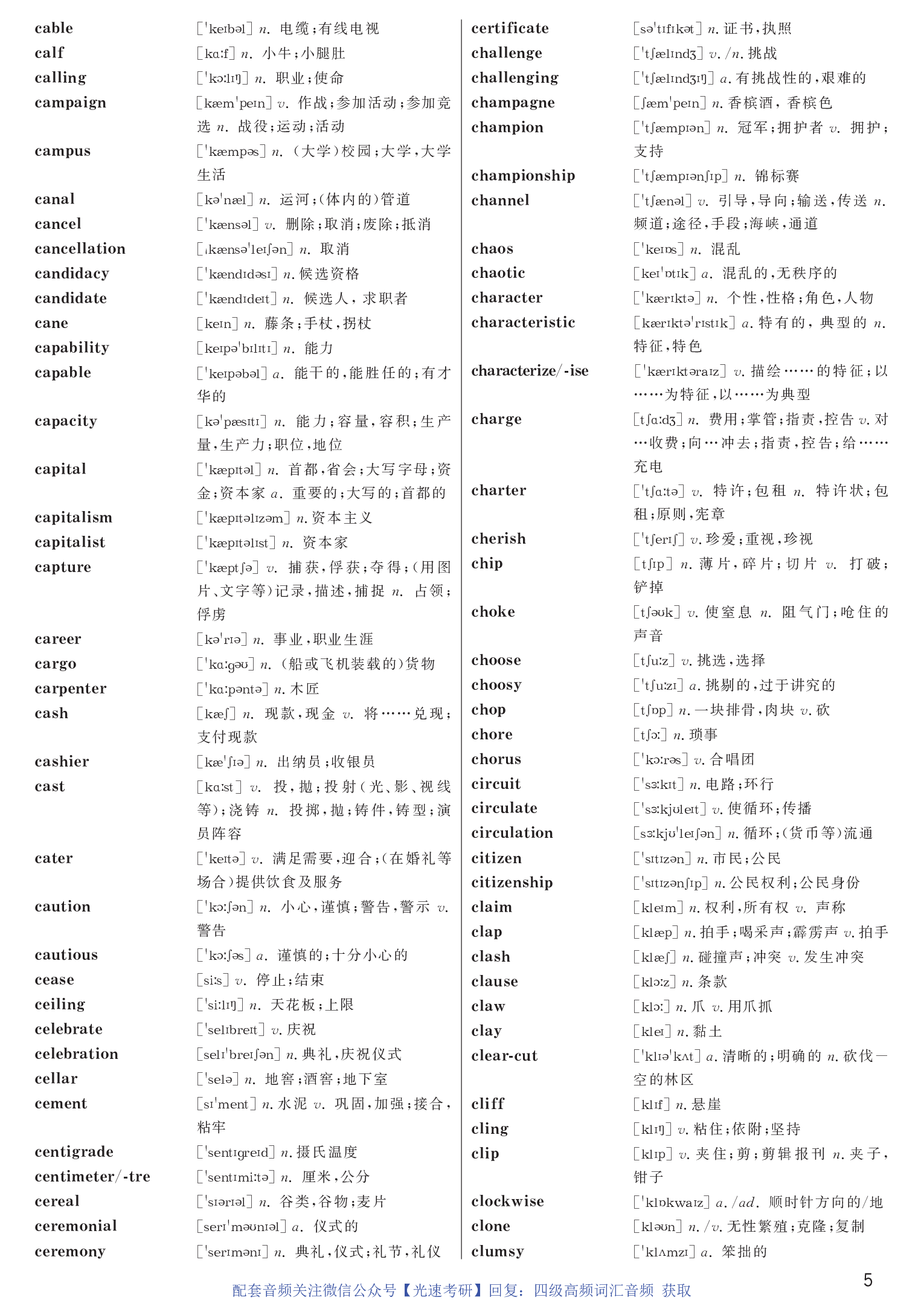 英语四级高频词汇带音标正序版.pdf 第5页