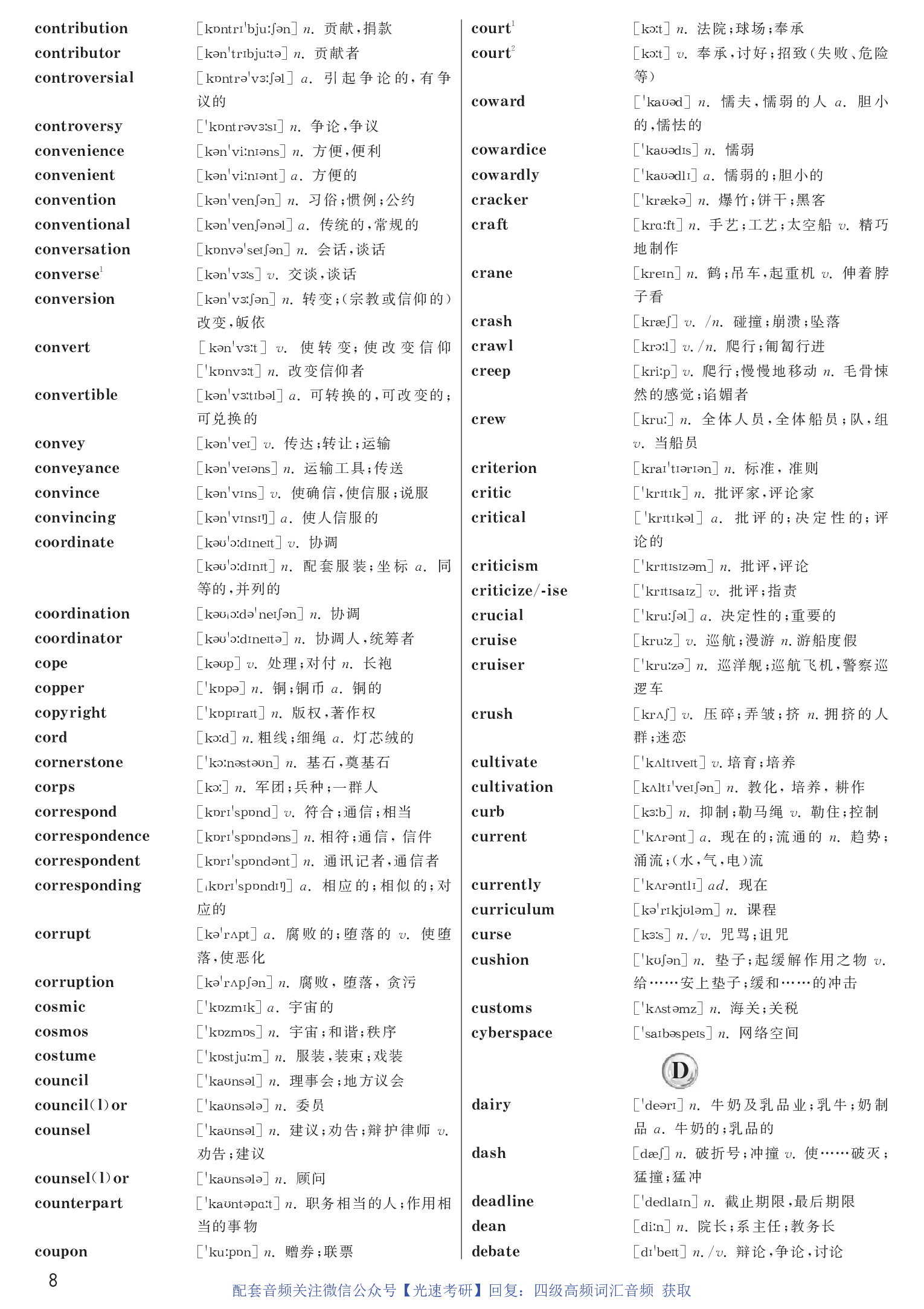 英语四级高频词汇带音标正序版.pdf 第8页