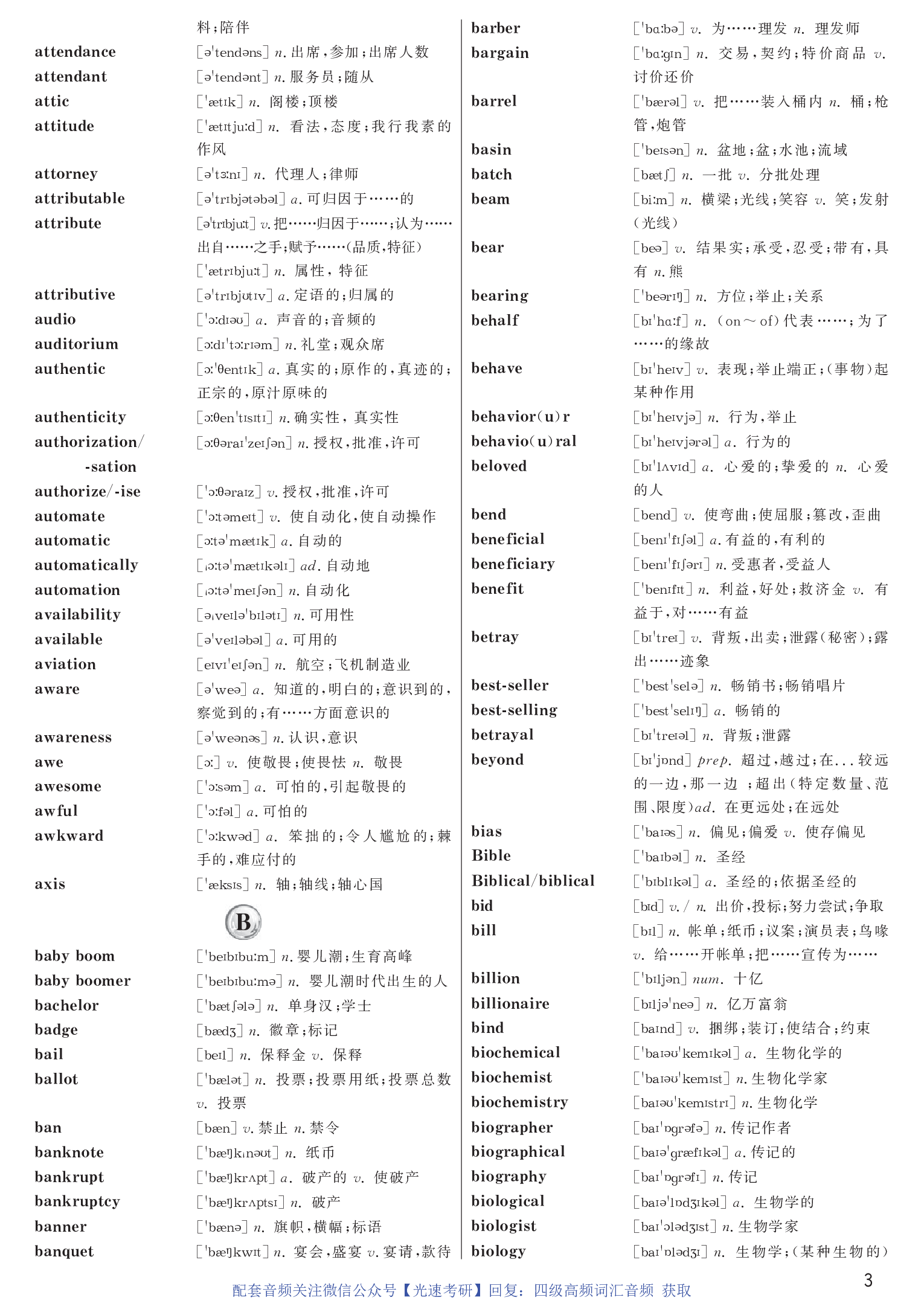 英语四级高频词汇带音标正序版.pdf 第3页