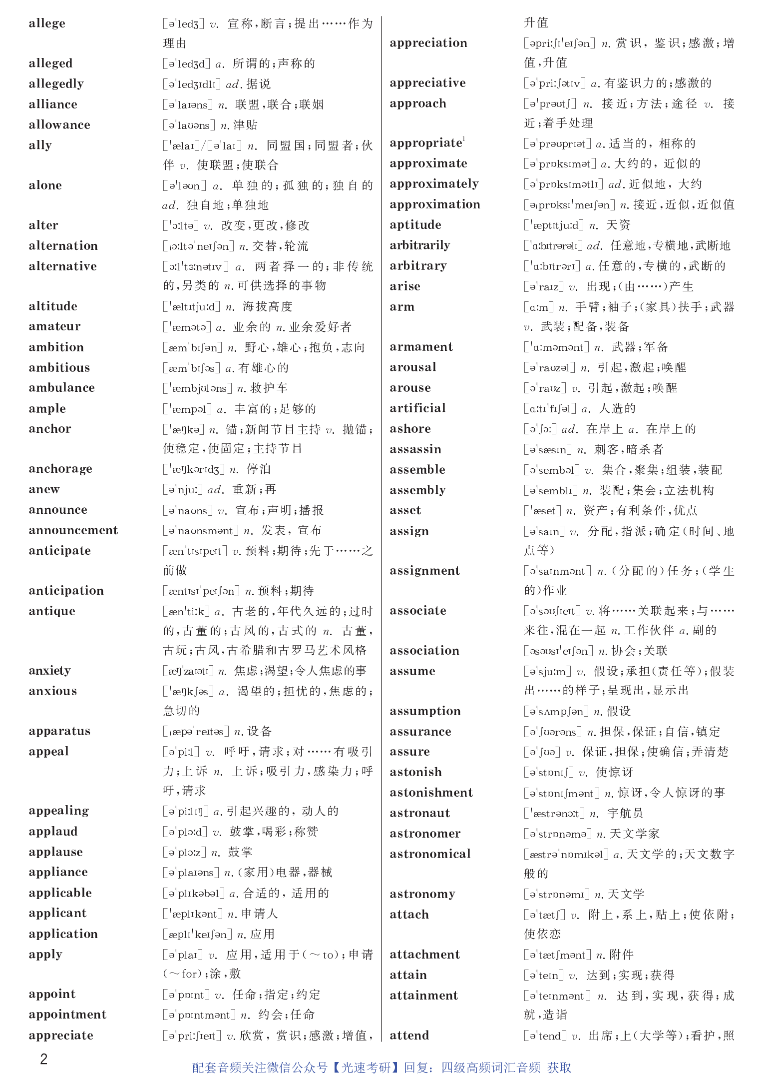 英语四级高频词汇带音标正序版.pdf 第2页