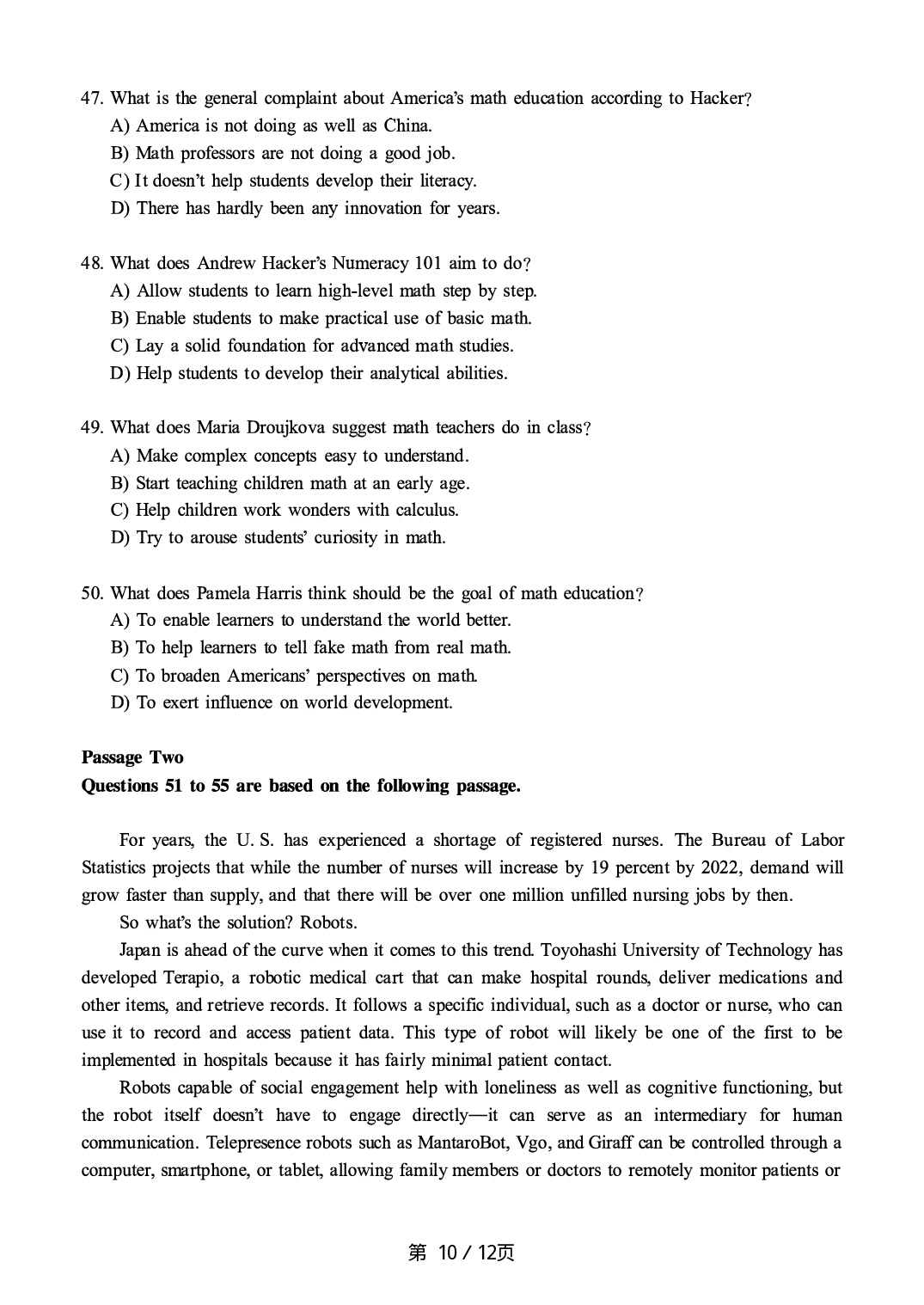 2018.12英语六级真题第2套.pdf 第10页