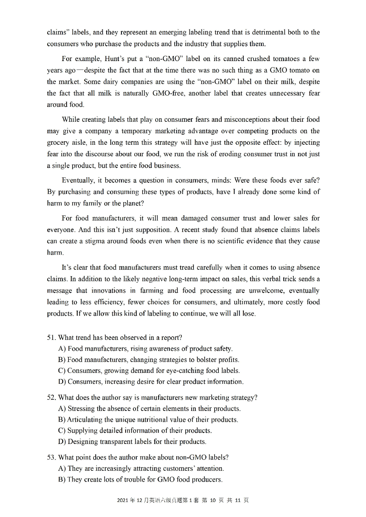 2021.12英语六级真题第1套.pdf 第10页