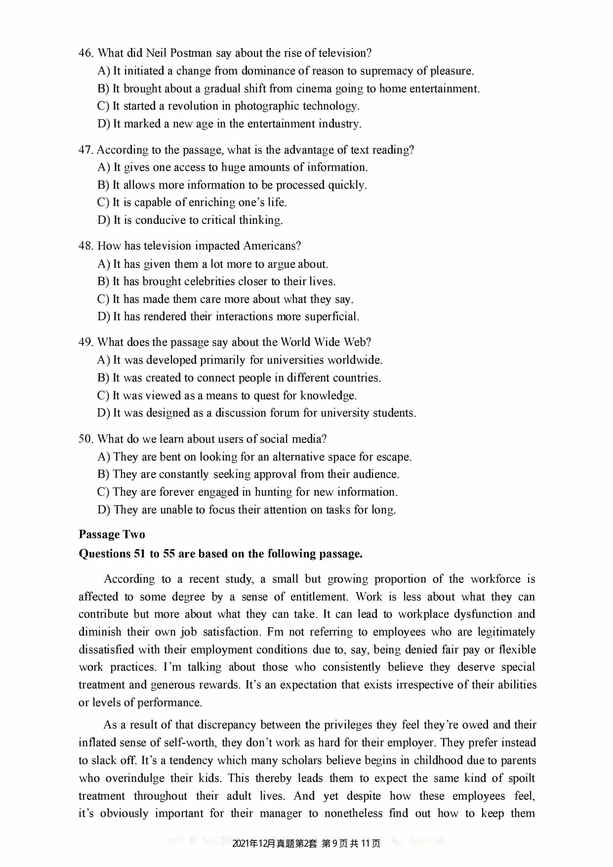 2021.12英语六级真题第2套.pdf 第9页
