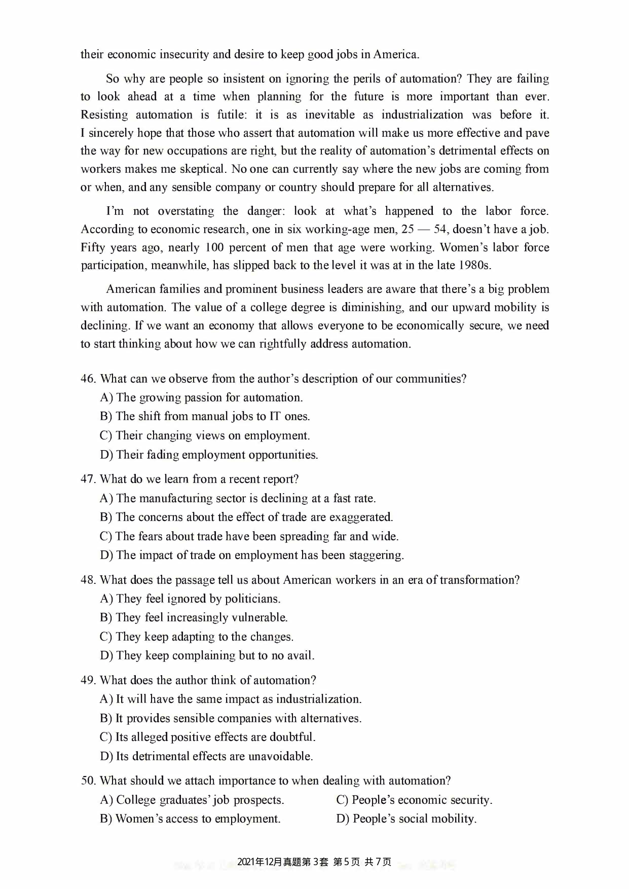 2021.12英语六级真题第3套.pdf 第5页
