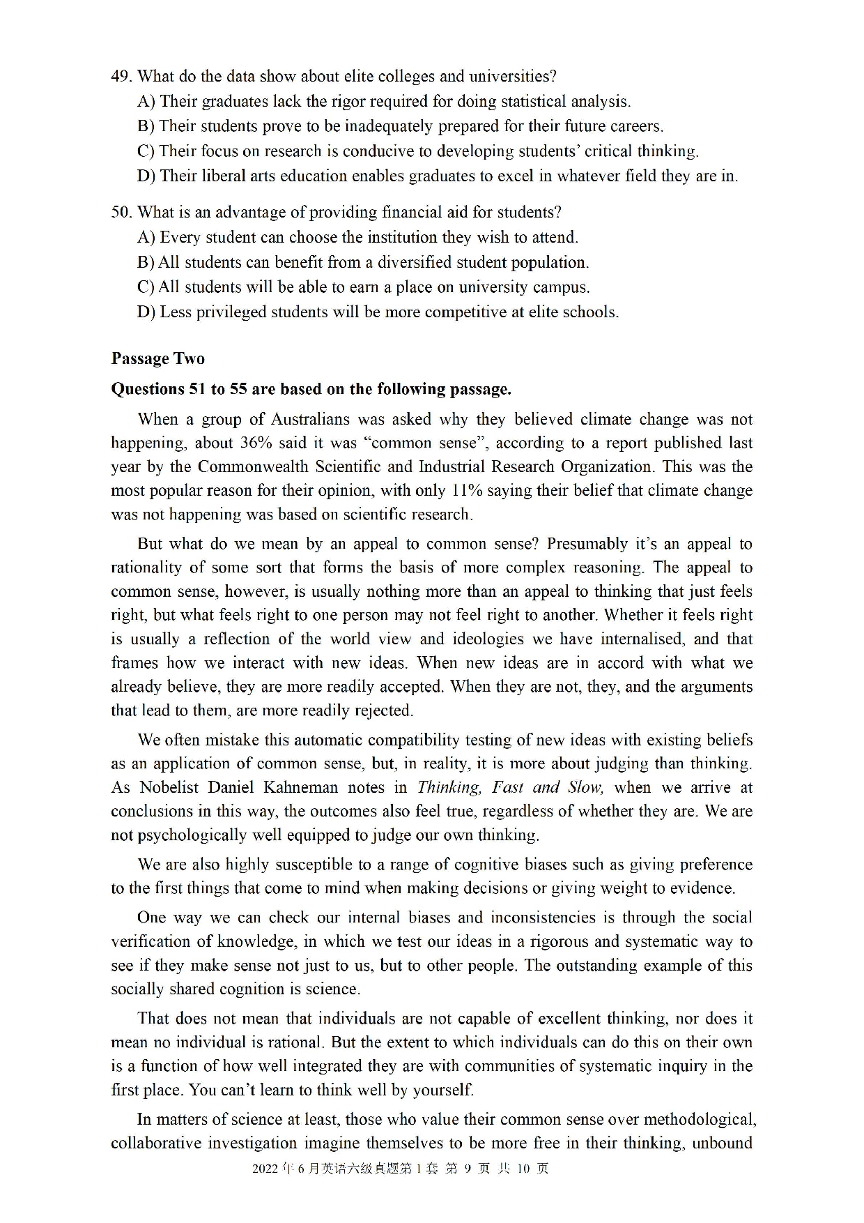2022.06英语六级真题第1套.pdf 第9页