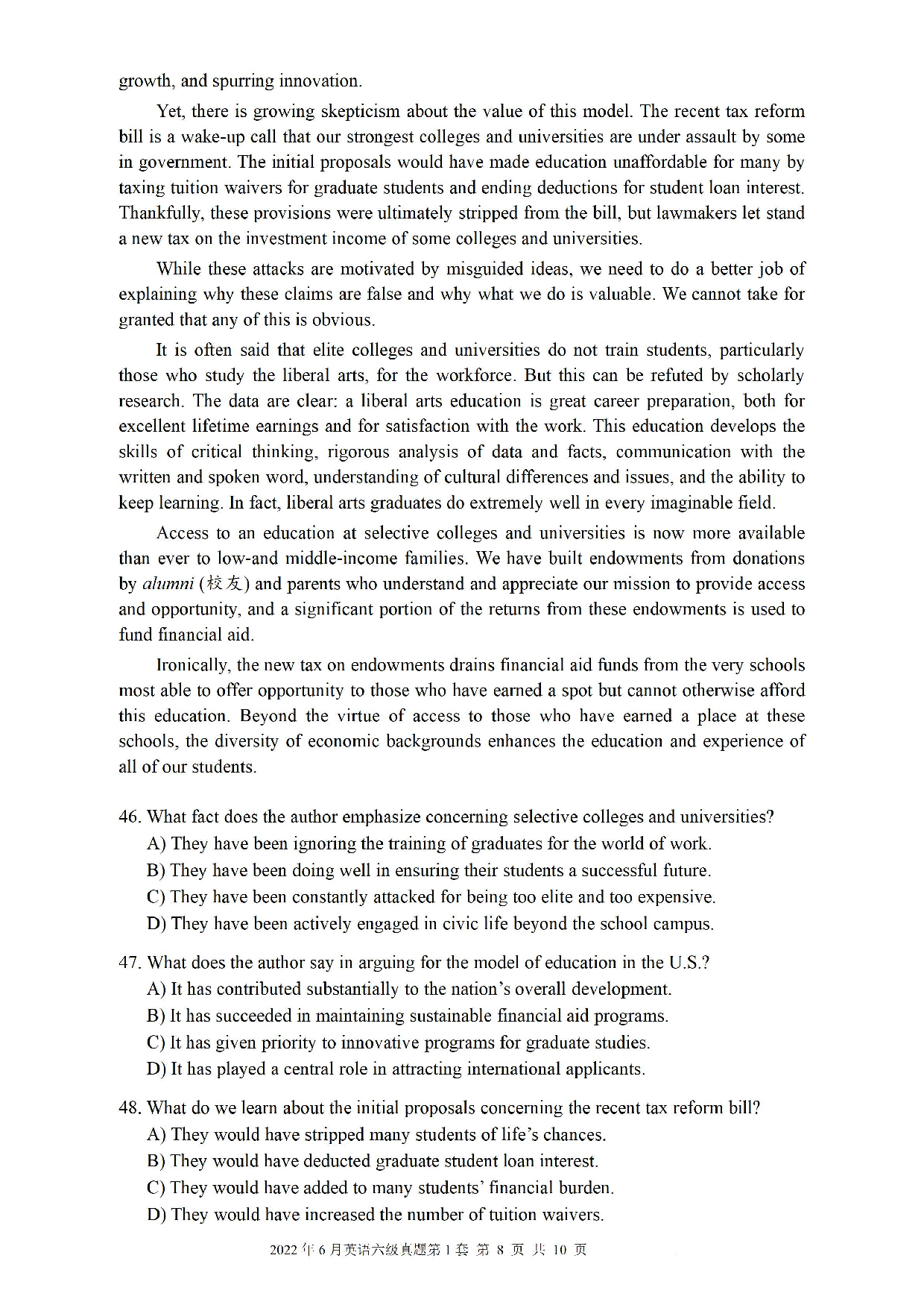 2022.06英语六级真题第1套.pdf 第8页