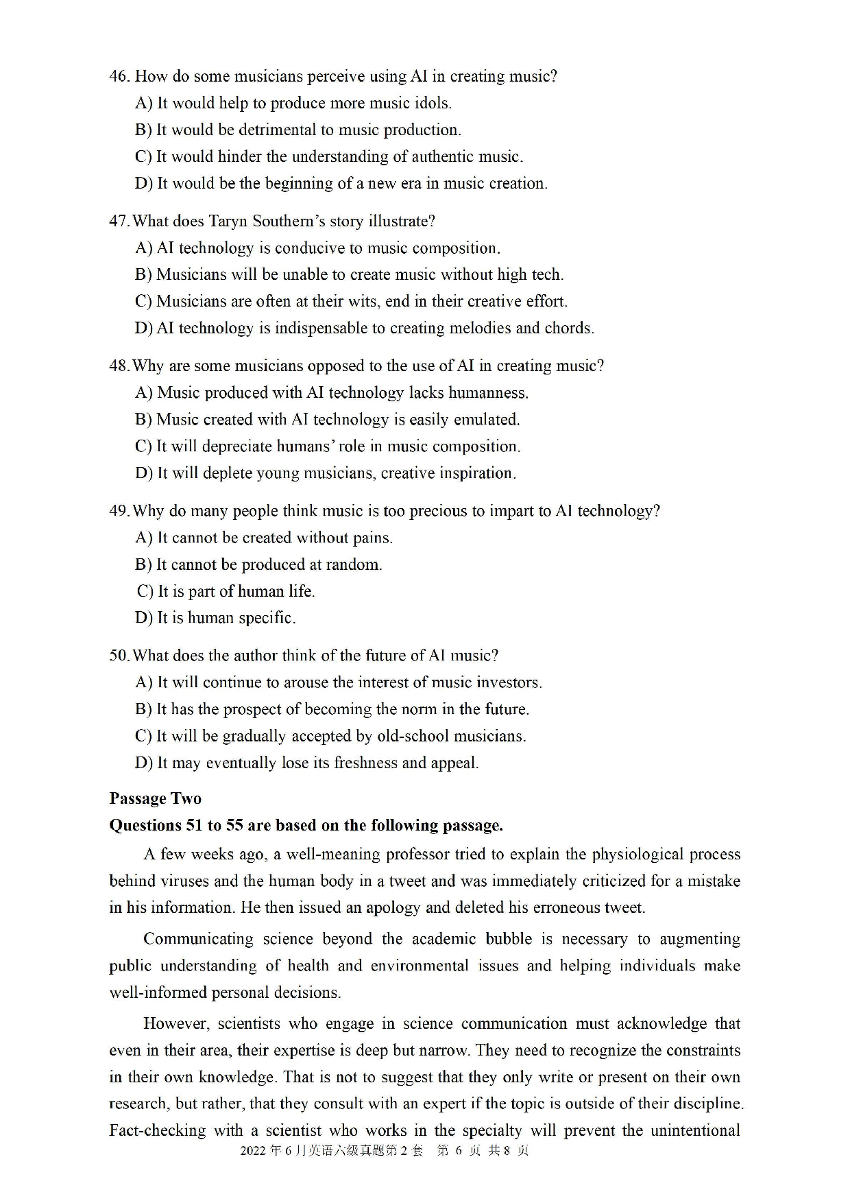 2022.06英语六级真题第2套.pdf 第6页