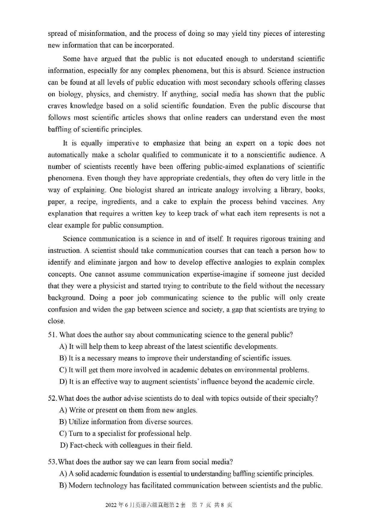 2022.06英语六级真题第2套.pdf 第7页