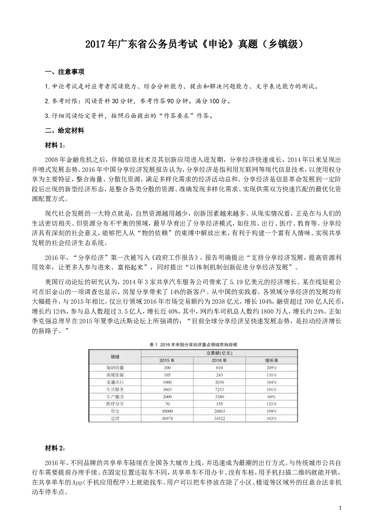 2017年广东公务员考试《申论》真题卷及答案（乡镇级）.doc 第1页