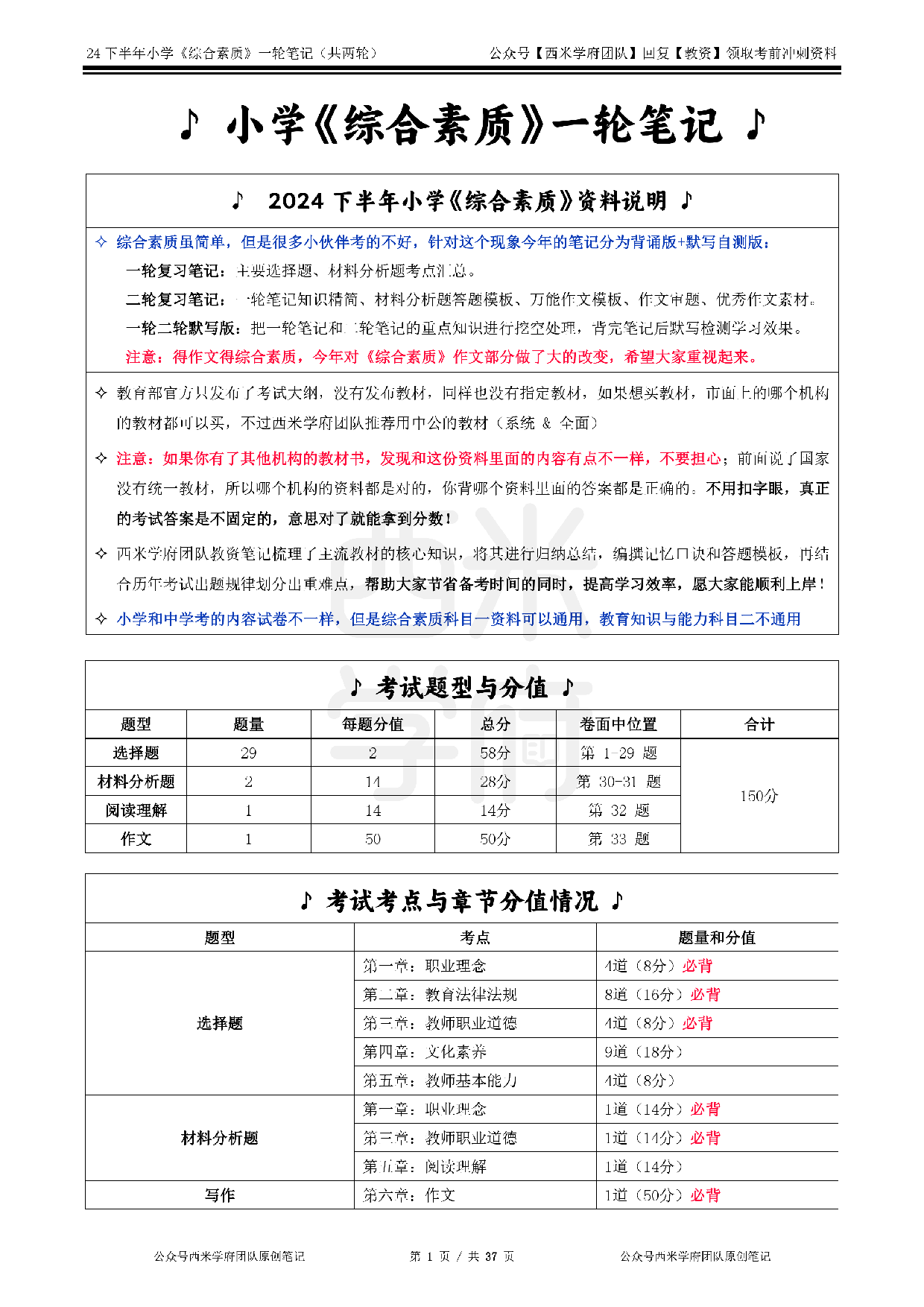 24年下小学-《综合素质》一轮笔记.pdf 第1页