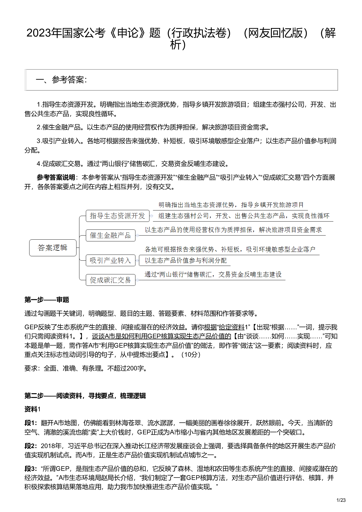 2023年国家公考《申论》题（行政执法卷）（答案解析）.pdf 第1页