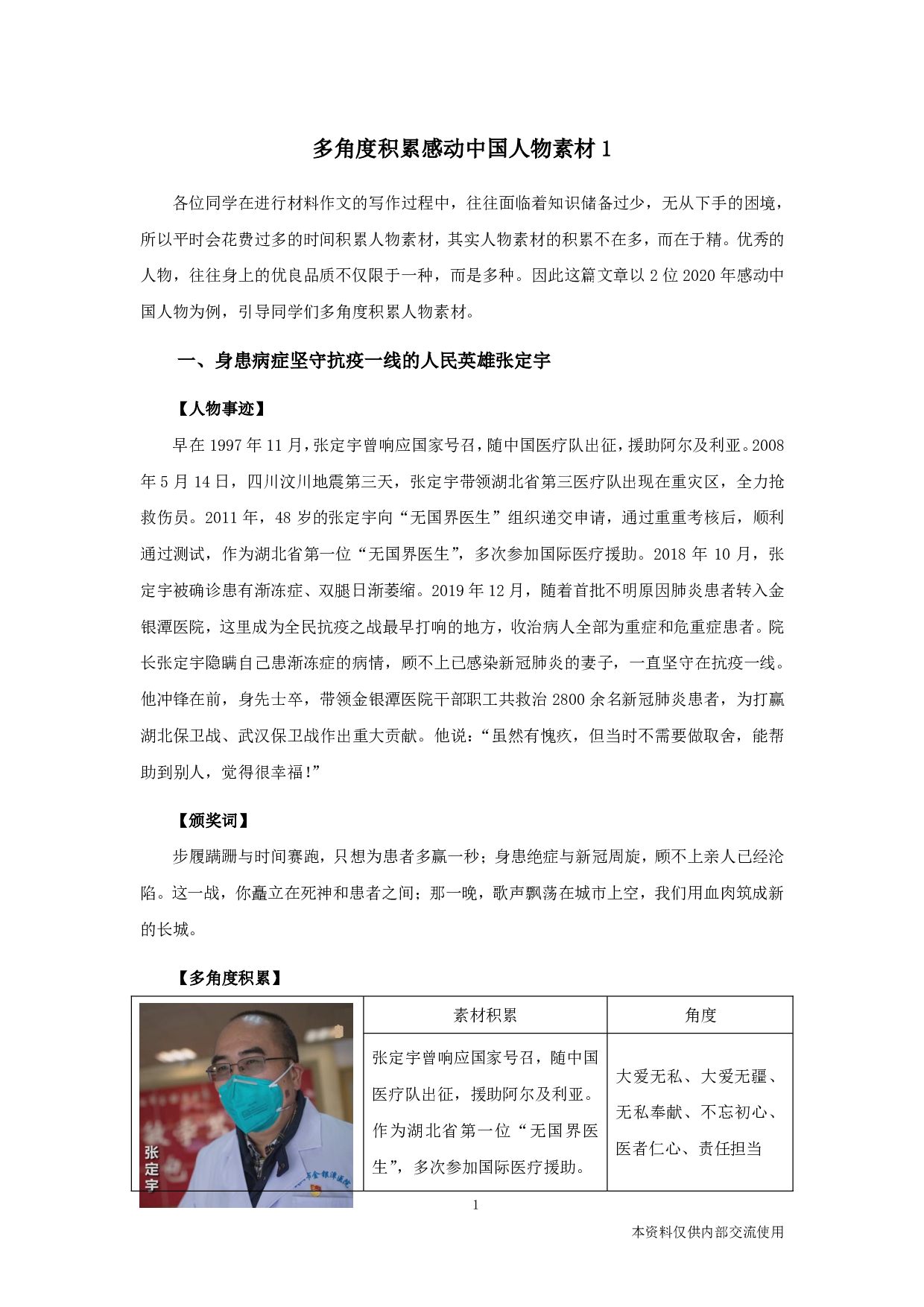 综合应用专栏=-多角度积累2020年感动中国人物事例.pdf 第1页