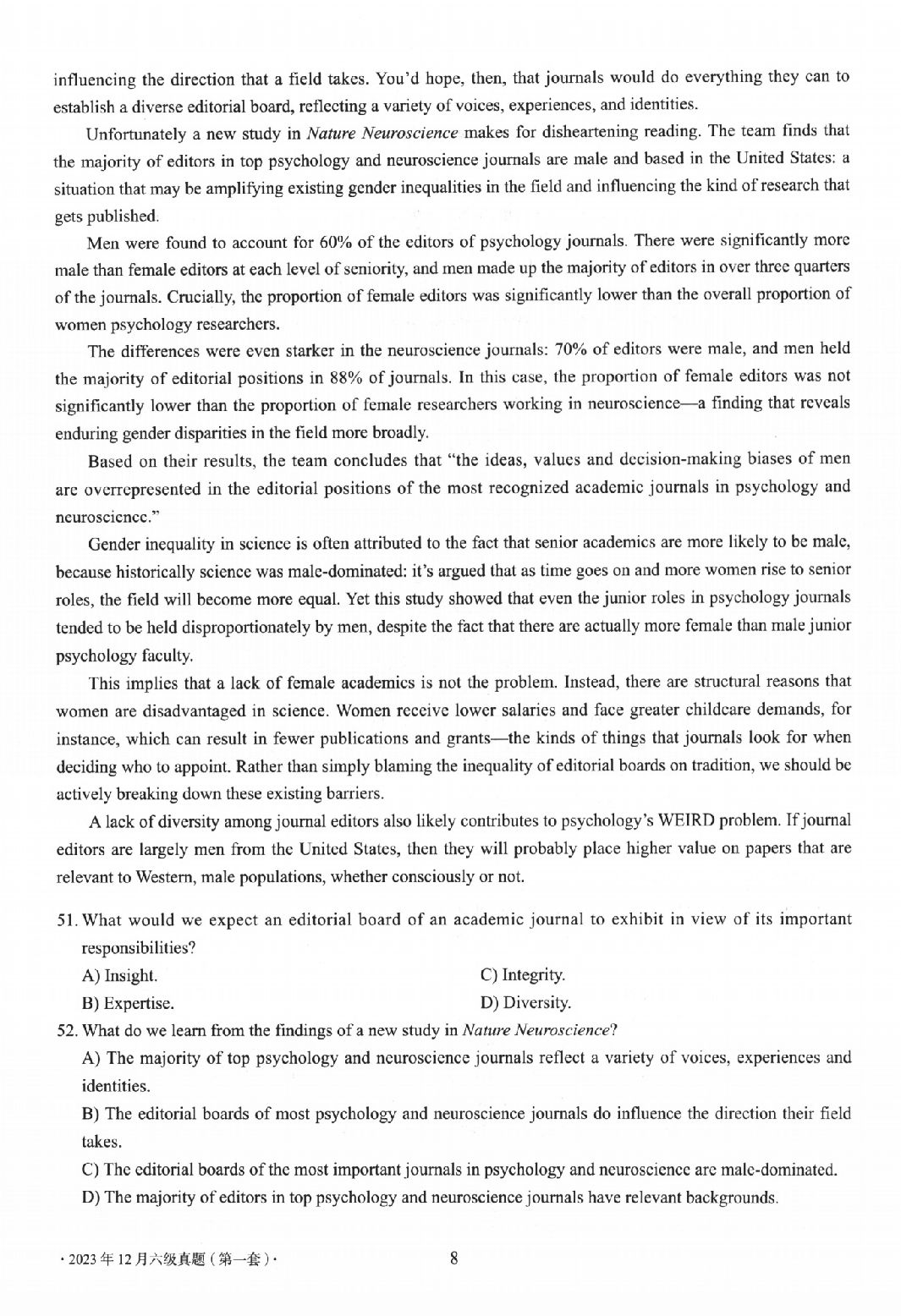 2023.12英语六级真题第1套.pdf 第8页