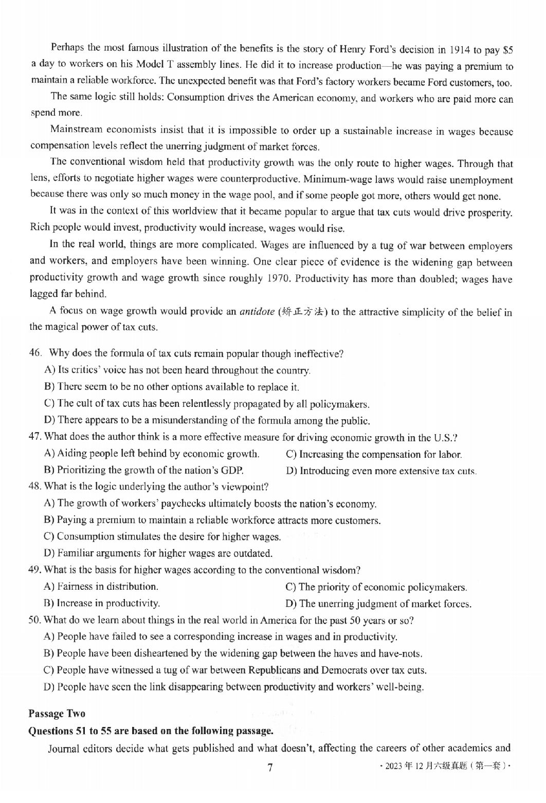 2023.12英语六级真题第1套.pdf 第7页