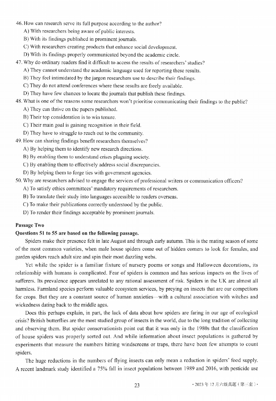 2023.12英语六级真题第3套.pdf 第5页