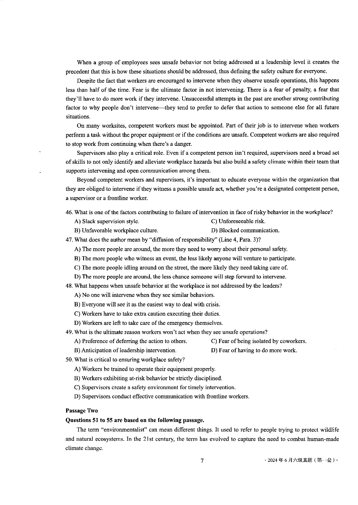 2024年6月英语六级第一套原题.pdf 第7页
