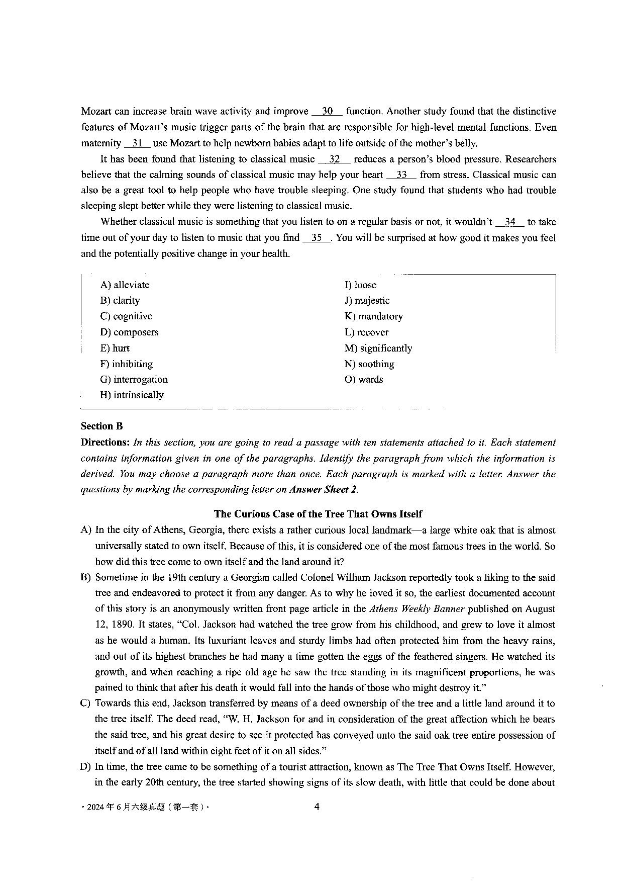 2024年6月英语六级第一套原题.pdf 第4页