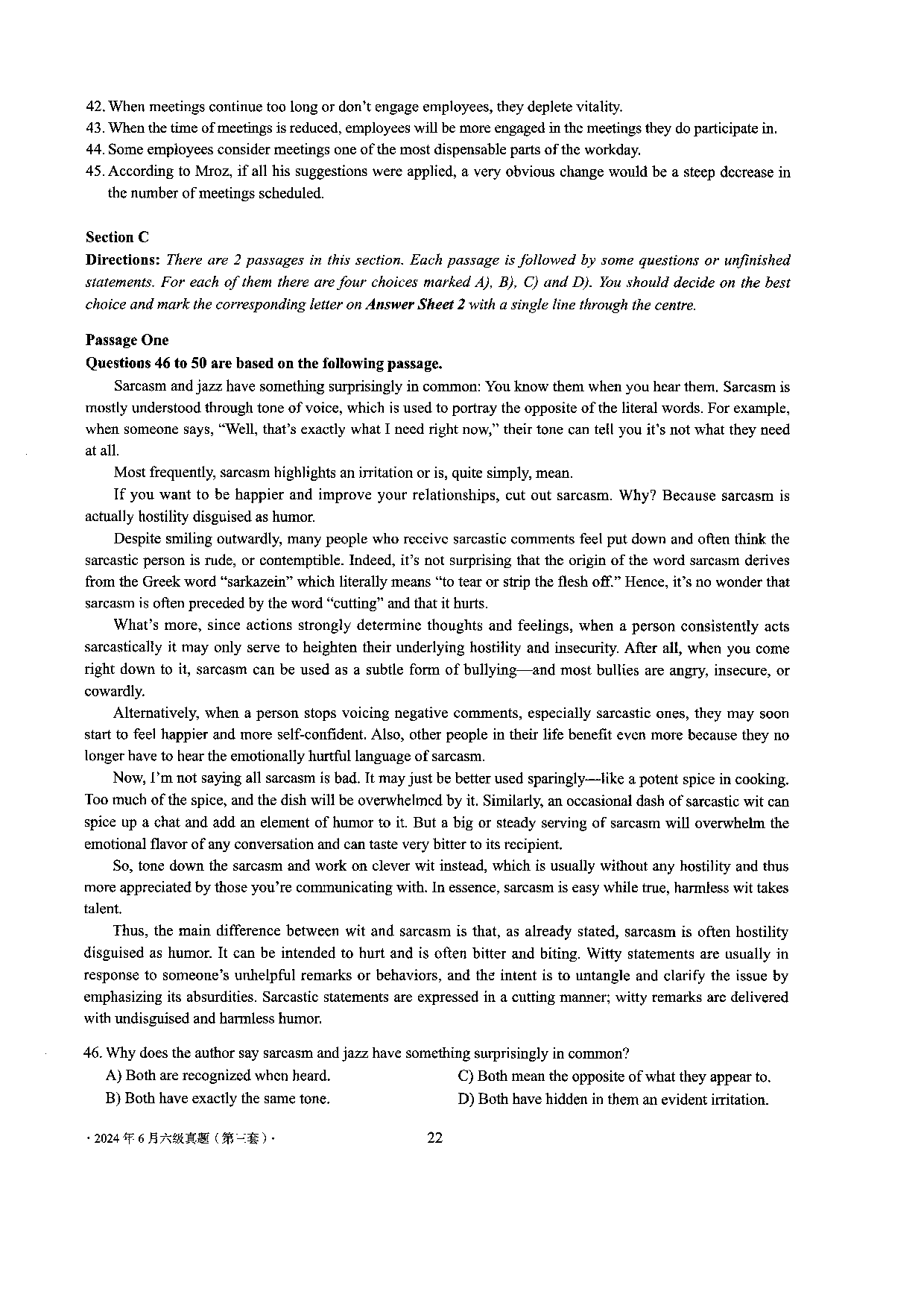 2024年6月英语六级第三套原题.pdf 第4页