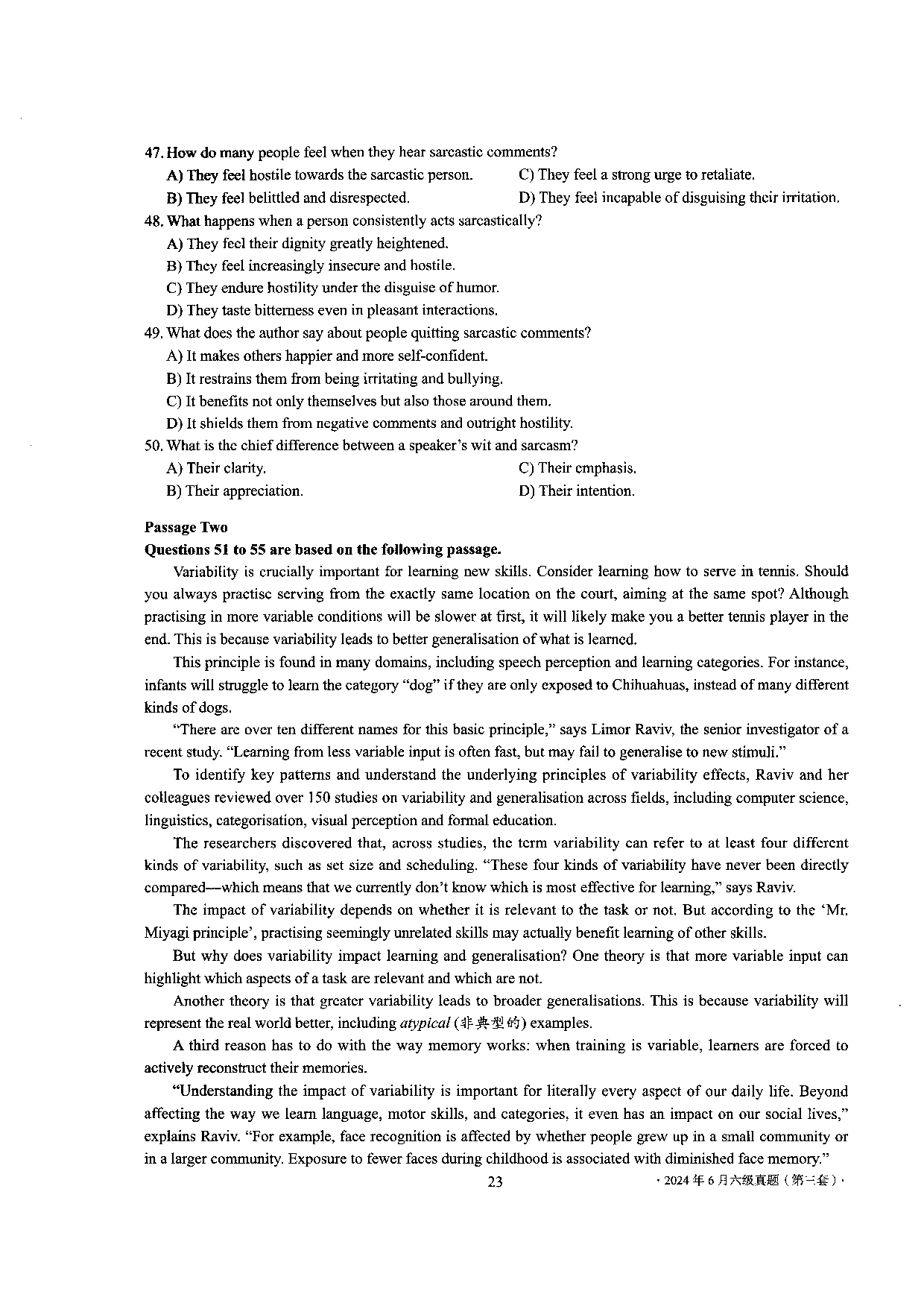 2024年6月英语六级第三套原题.pdf 第5页