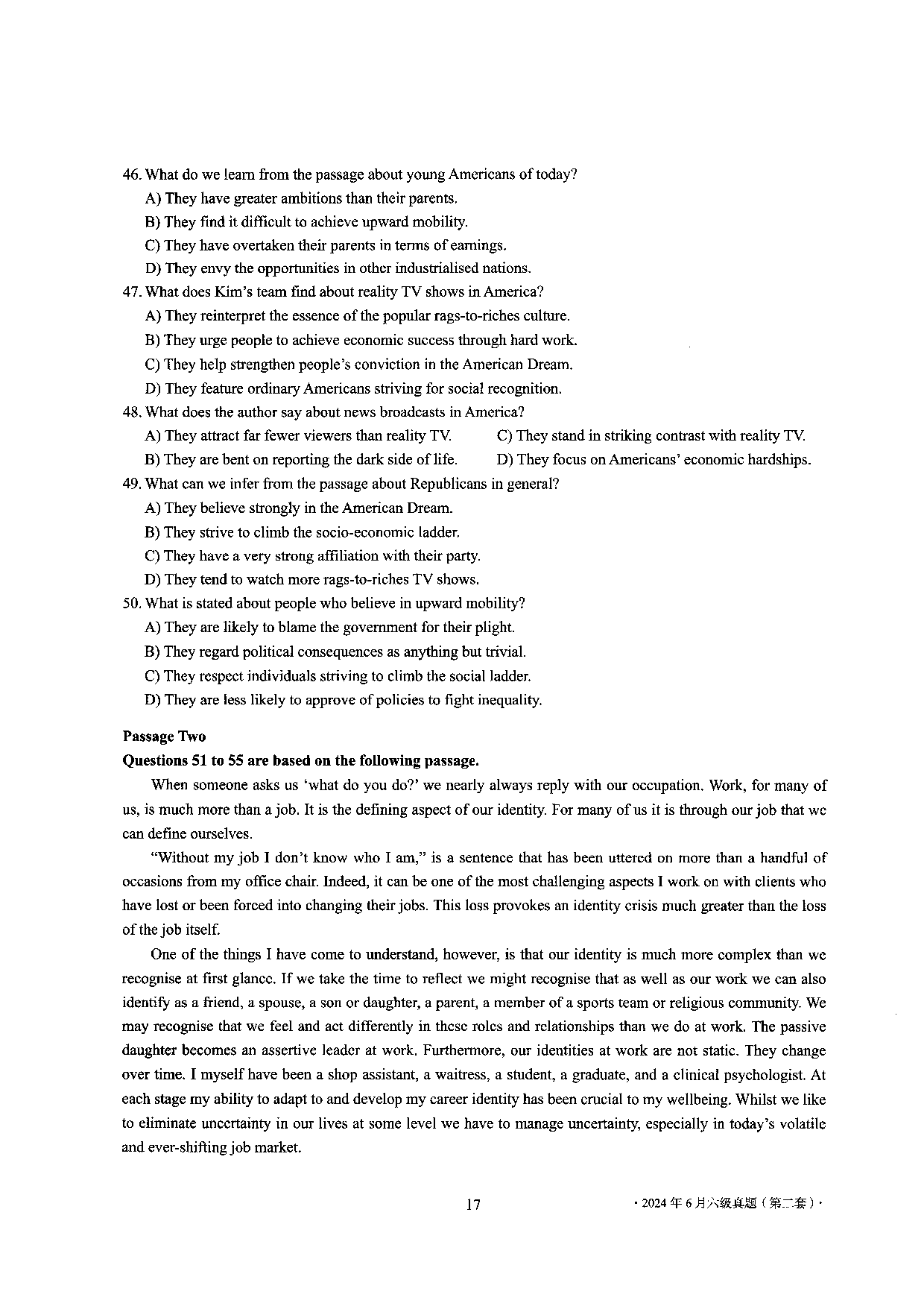 2024年6月英语六级第二套原题.pdf 第8页