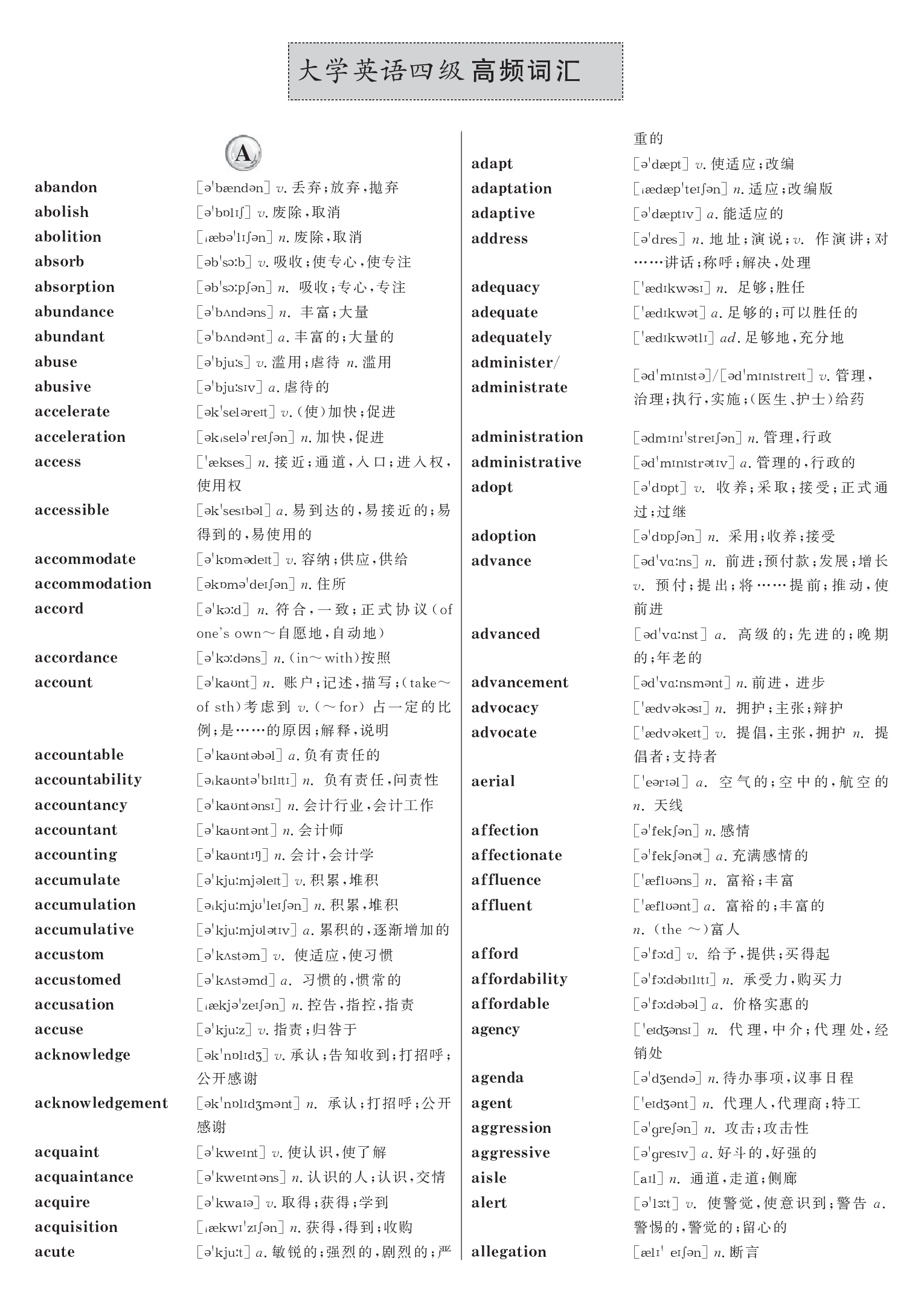 英语四级高频词汇带音标正序版.pdf 第1页