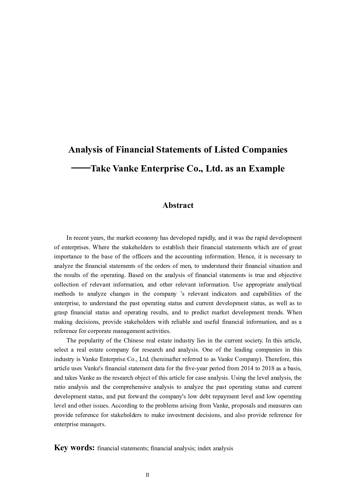 -上市公司财务报表分析&mdash;&mdash;以万科企业股份有限公司为例-14582字.docx 第2页
