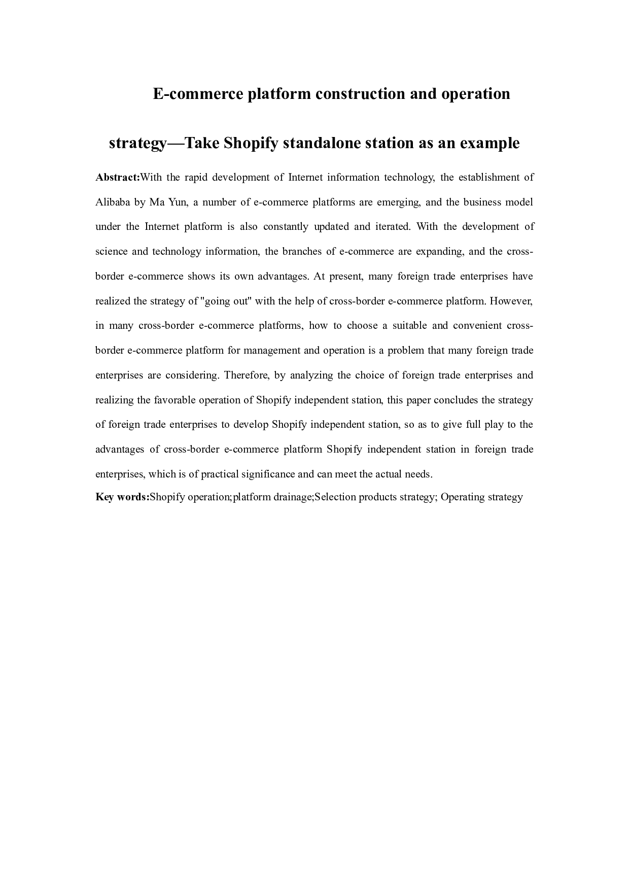 commerce platform construction and operation strategy Take Shopify standalone station as an example.docx 第1页