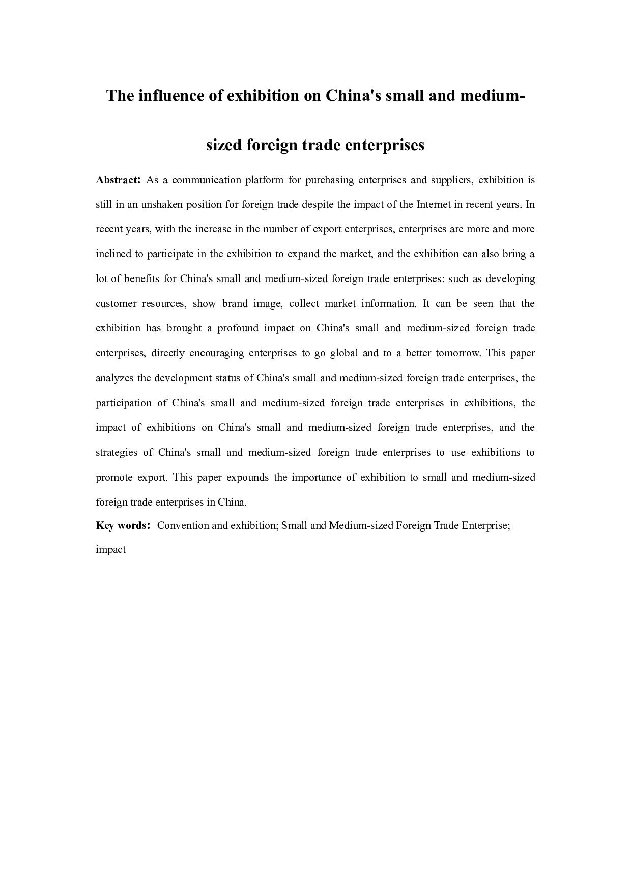 The influence of exhibition on China's small and mediumsized foreign trade enterprises.docx 第1页