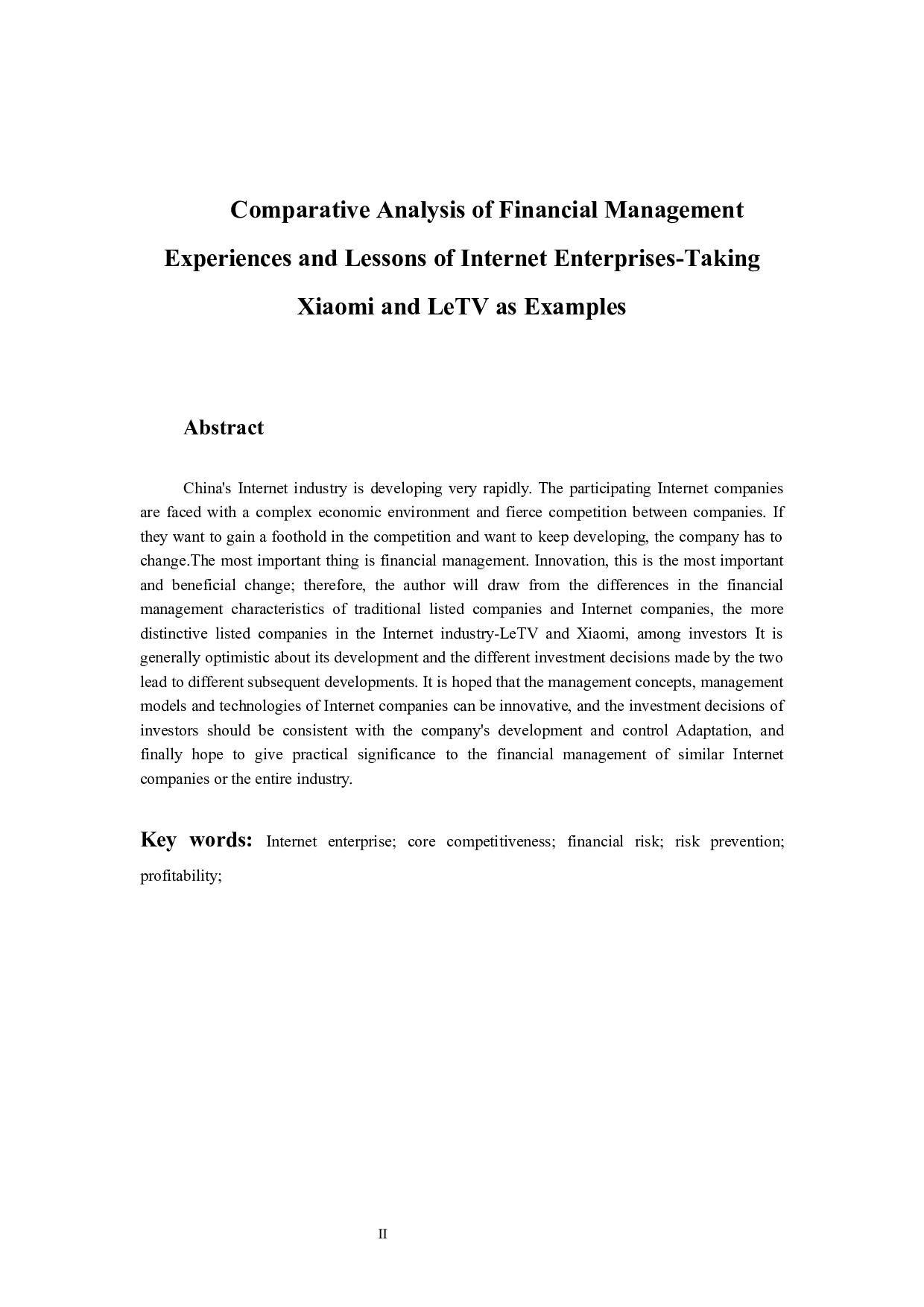 互联网企业财务管理经验教训对比分析&mdash;以小米、乐视公司为例-12359字.docx 第2页