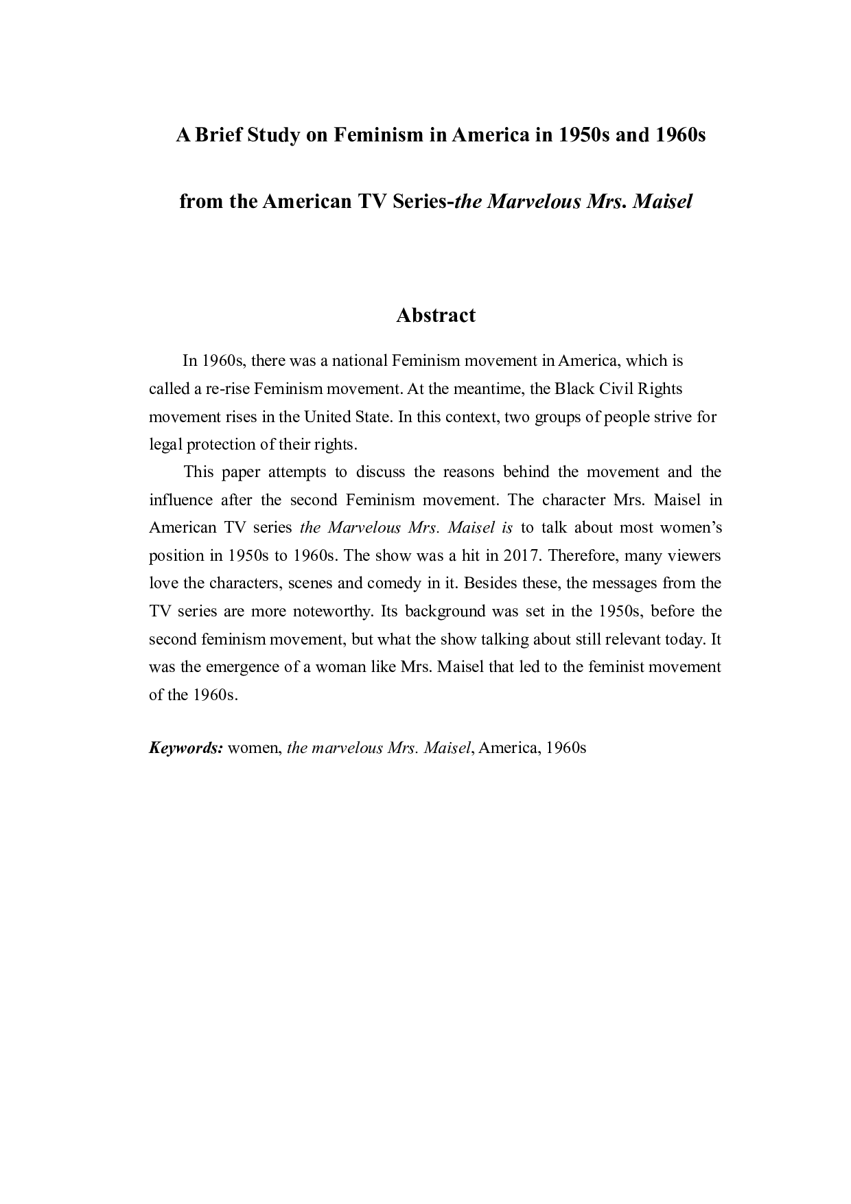 从美国电视剧《了不起的麦瑟尔夫人》略论美国20世纪50-60年代女权主义-5873字.docx 第1页