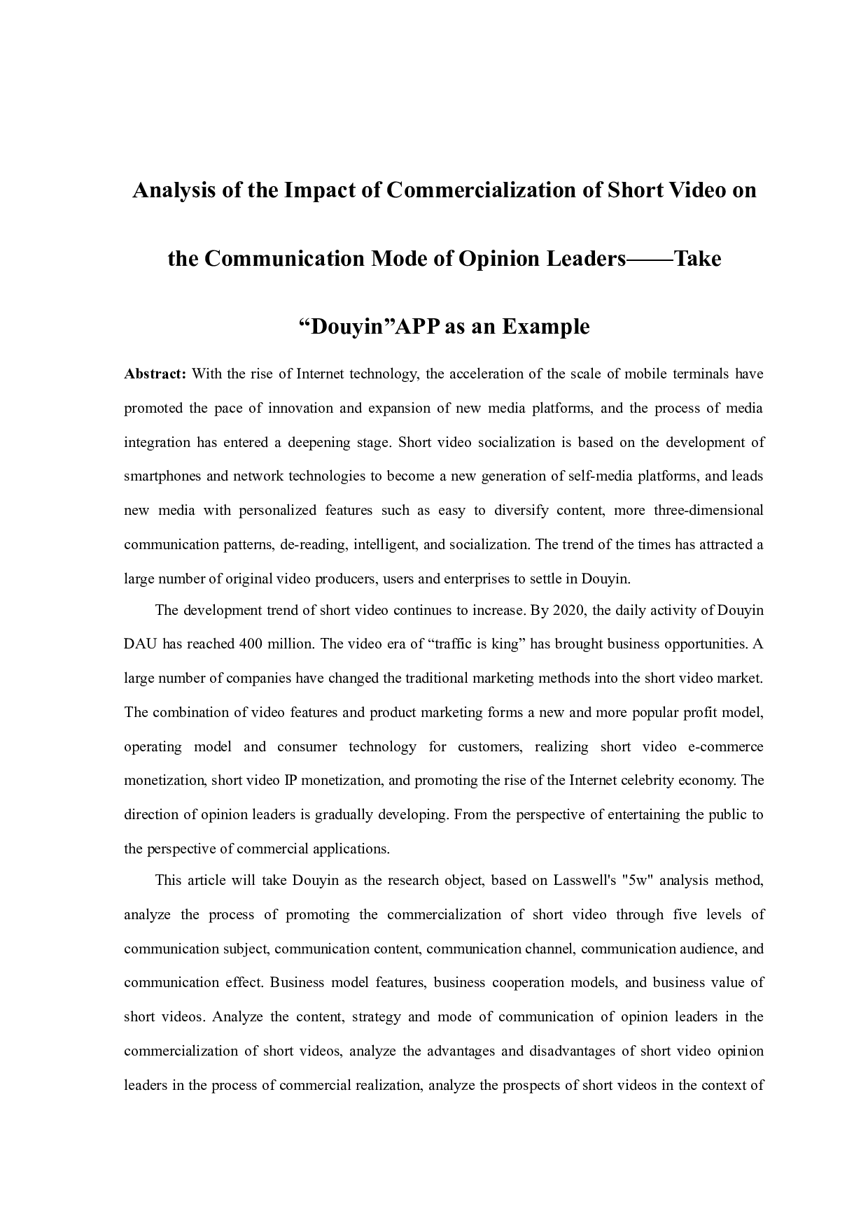 浅析短视频商业化对意见领袖传播模式的影响&mdash;以&ldquo;抖音&rdquo;APP为例-14228字.docx 第2页
