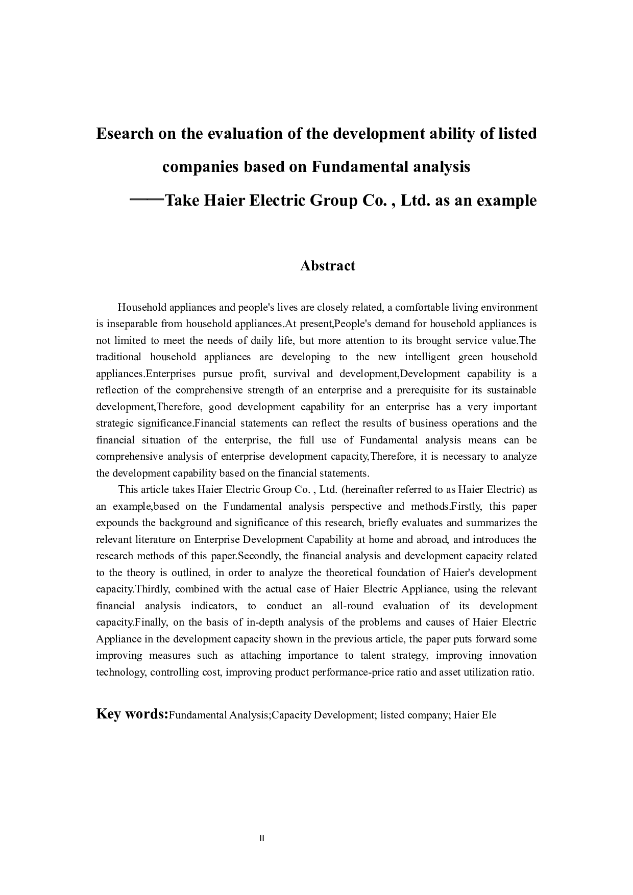 基于财务报表分析的上市公司发展能力评价研究&mdash;&mdash;以海尔电器集团有限公司为例-17298字.docx 第2页