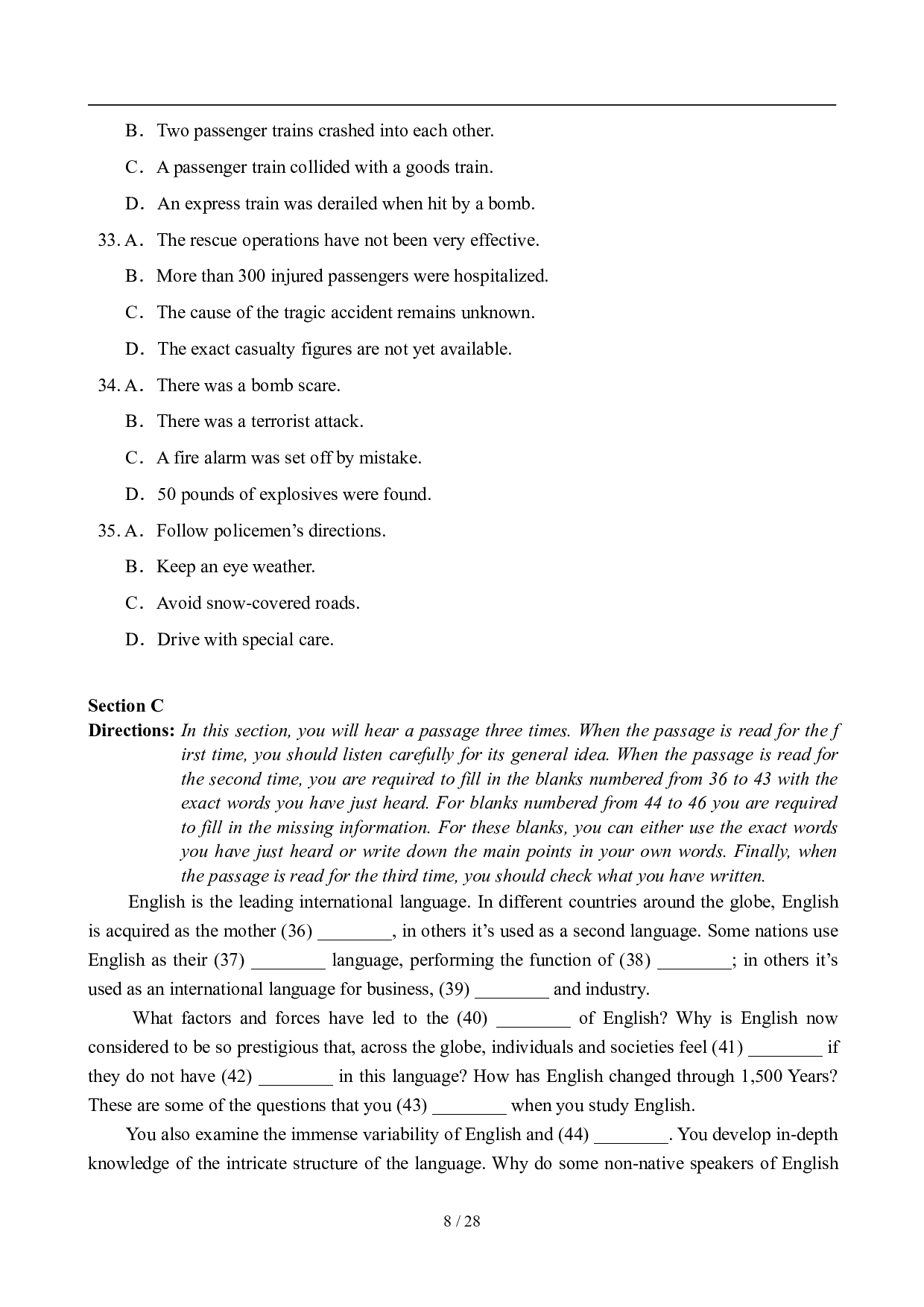 2009年6月英语六级真题及答案.pdf 第8页