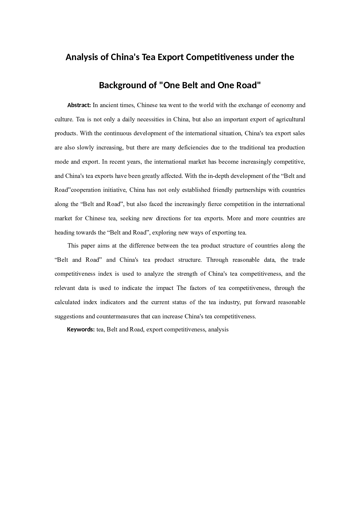&ldquo;一带一路&rdquo;背景下我国茶叶出口竞争力分析-10976字.docx 第1页