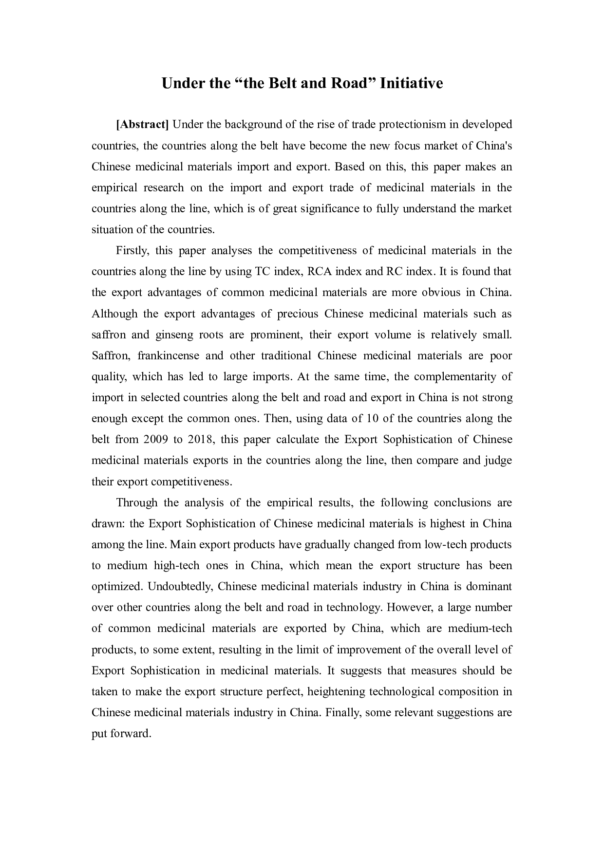 一带一路背景下我国中药材进出口贸易竞争力实证研究-16140字.docx 第2页