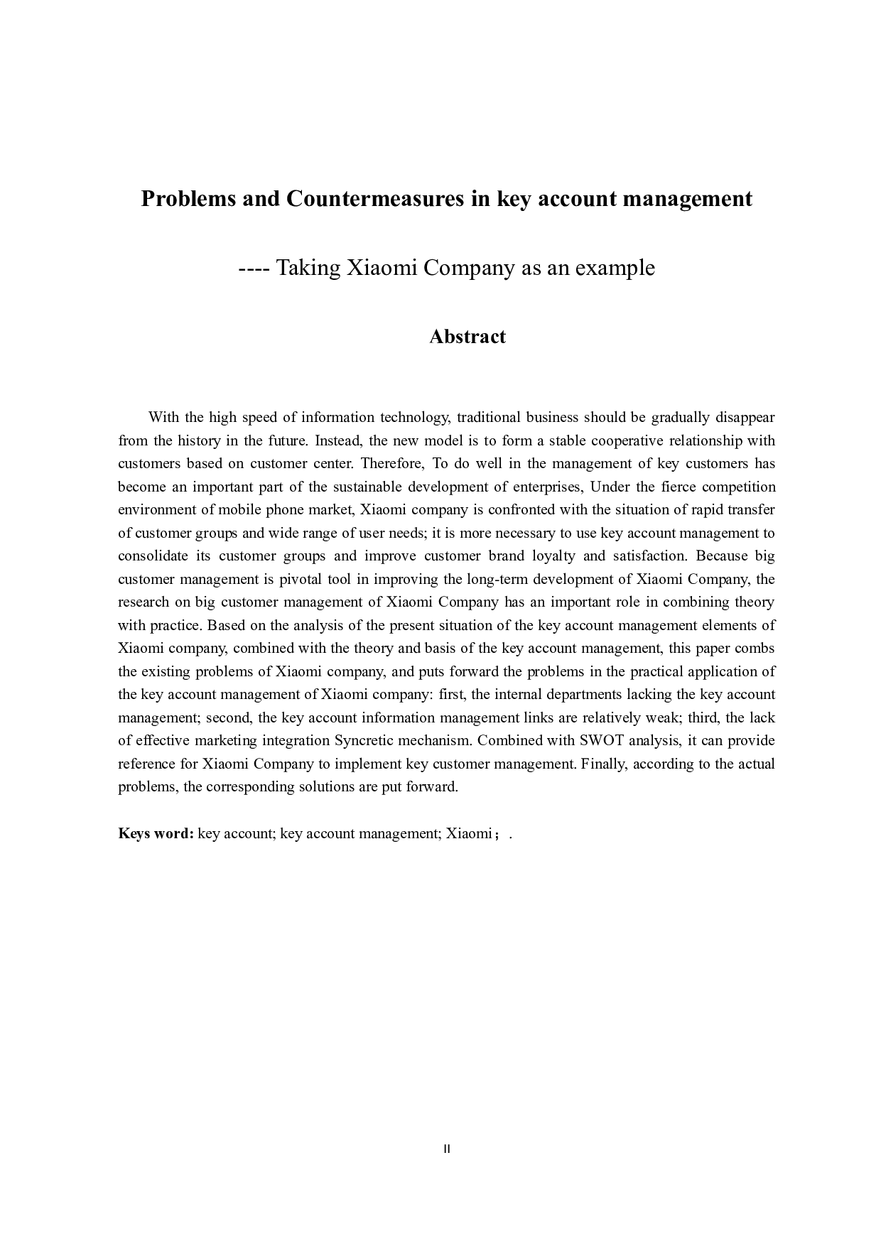 大客户管理的问题与对策&mdash;以小米公司为例 -10840字.docx 第2页