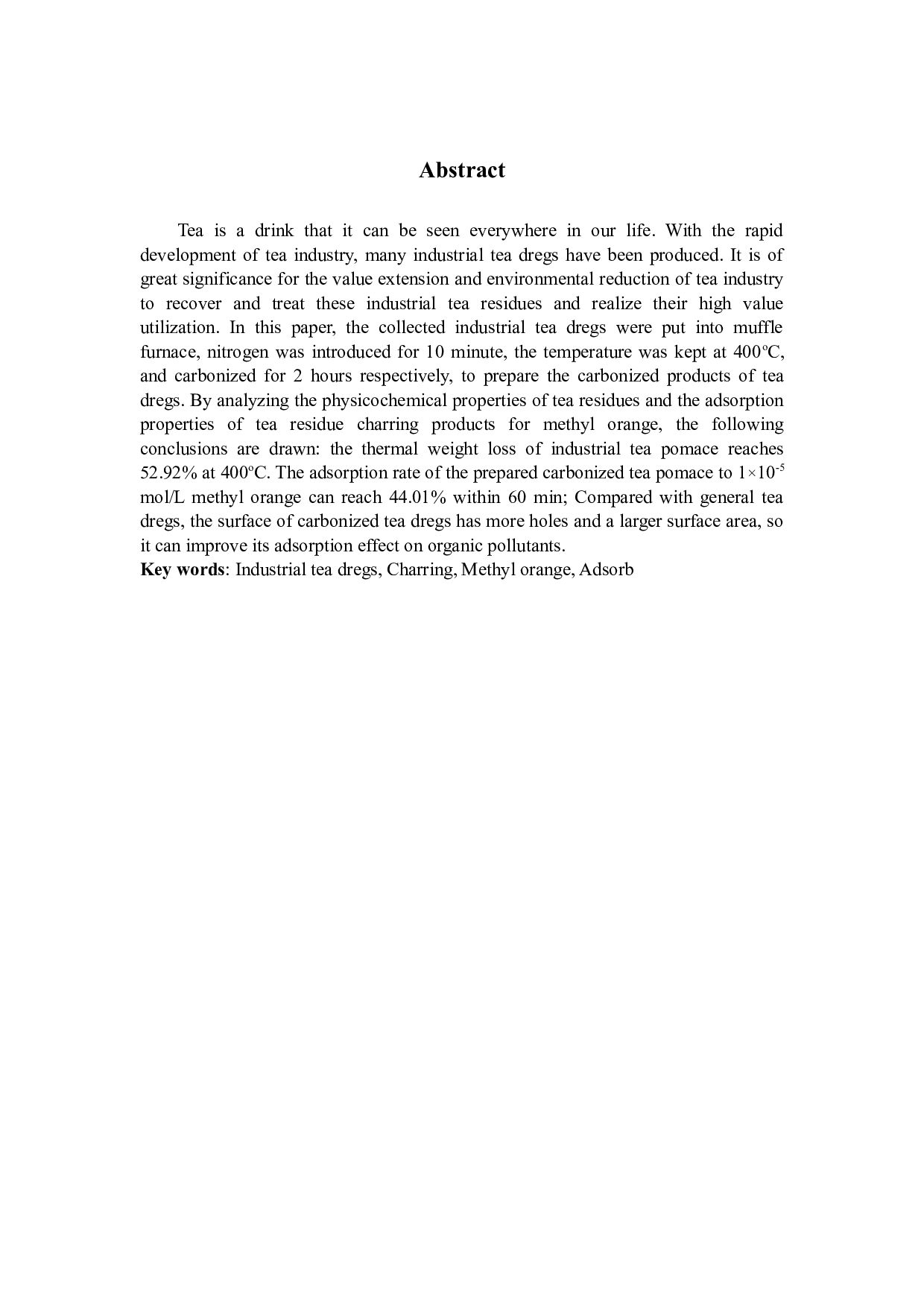 炭化茶渣的制备及其对甲基橙的吸附性能研究-10263字.docx 第2页