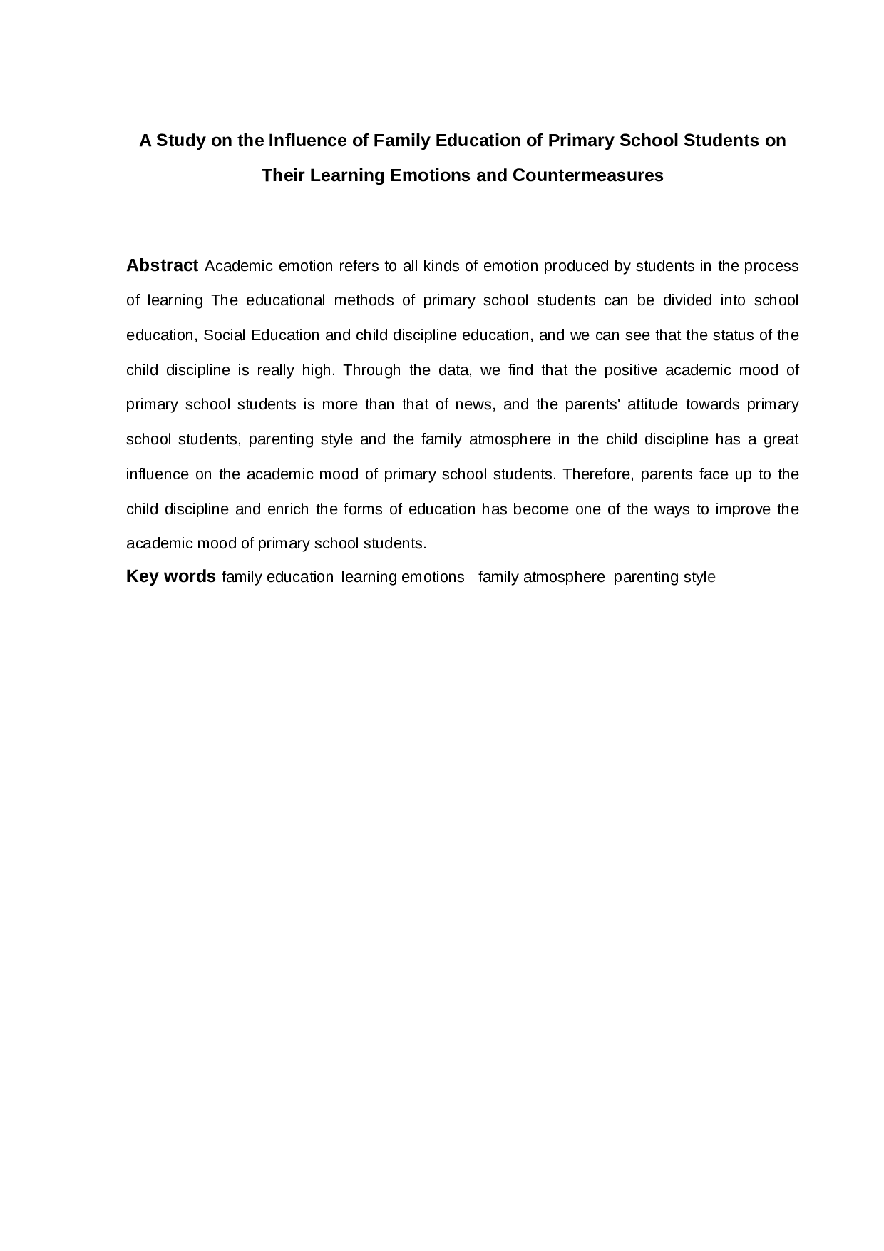 小学生家庭教育对其学业情绪的影响及对策研究-11145字.docx 第1页